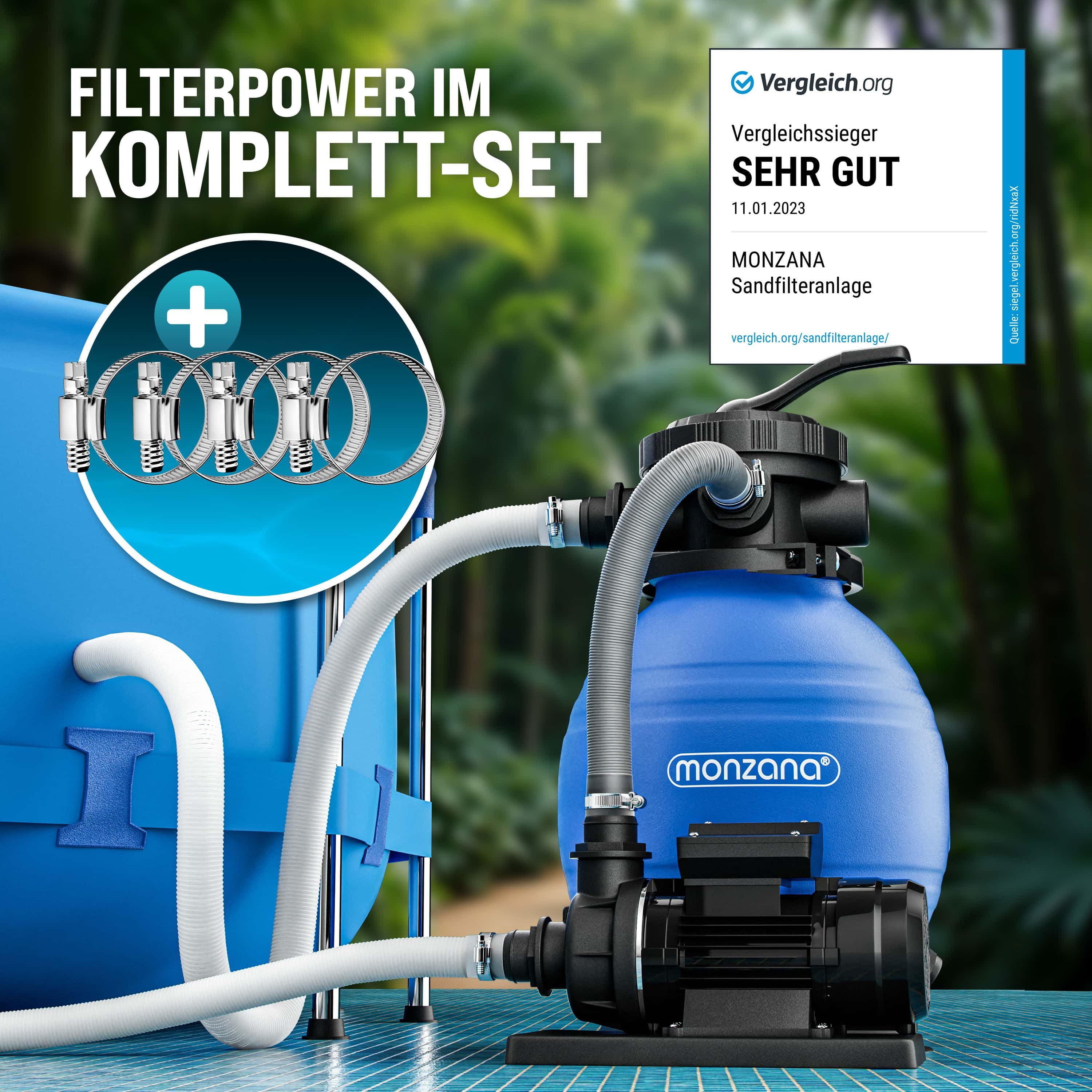 monzana Sandfilteranlage, SF12K 10.200L/h bis 35.000L Pool Selbstansaugend 7Wege Ventil