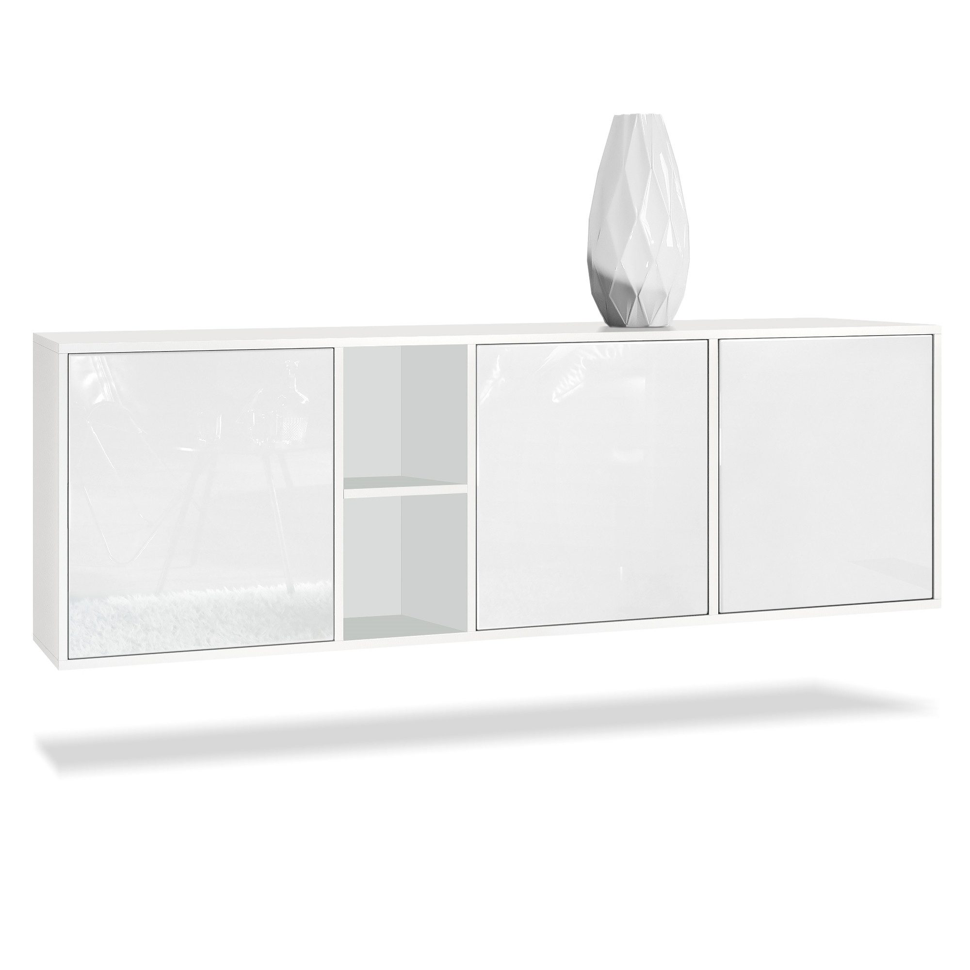 Vladon Sideboard Cuba (Kommode, mit 3 Türen und 2 offene Fächer), Weiß matt günstig online kaufen