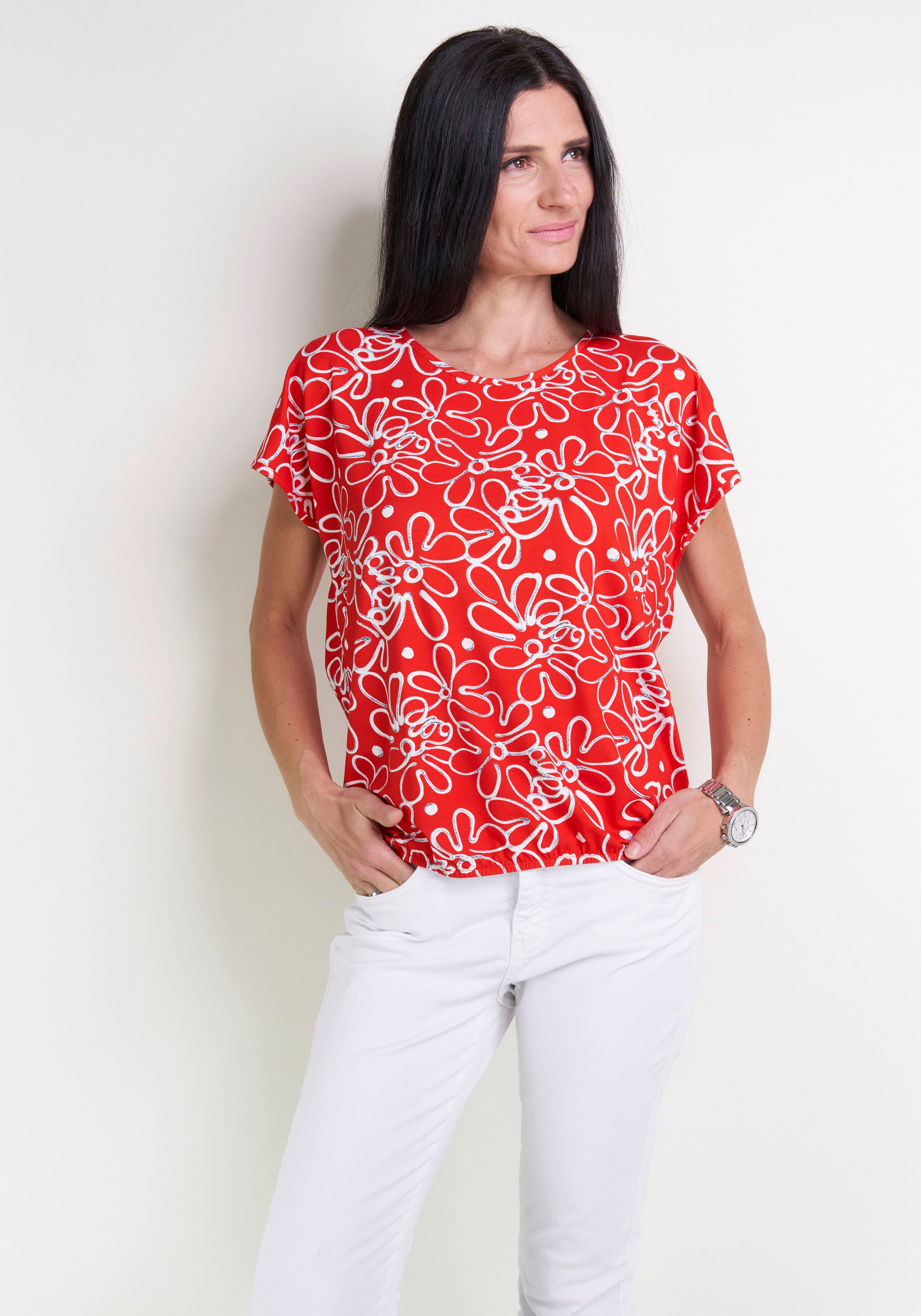 Seidel Moden Print-Shirt mit floralem Saum, und GERMANY IN Elastik MADE im Druck