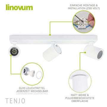 linovum LED Aufbaustrahler TENJO Deckenstrahler 3 flammig weiss Spots drehbar & schwenkbar, Leuchtmittel nicht inklusive, Leuchtmittel nicht inklusive