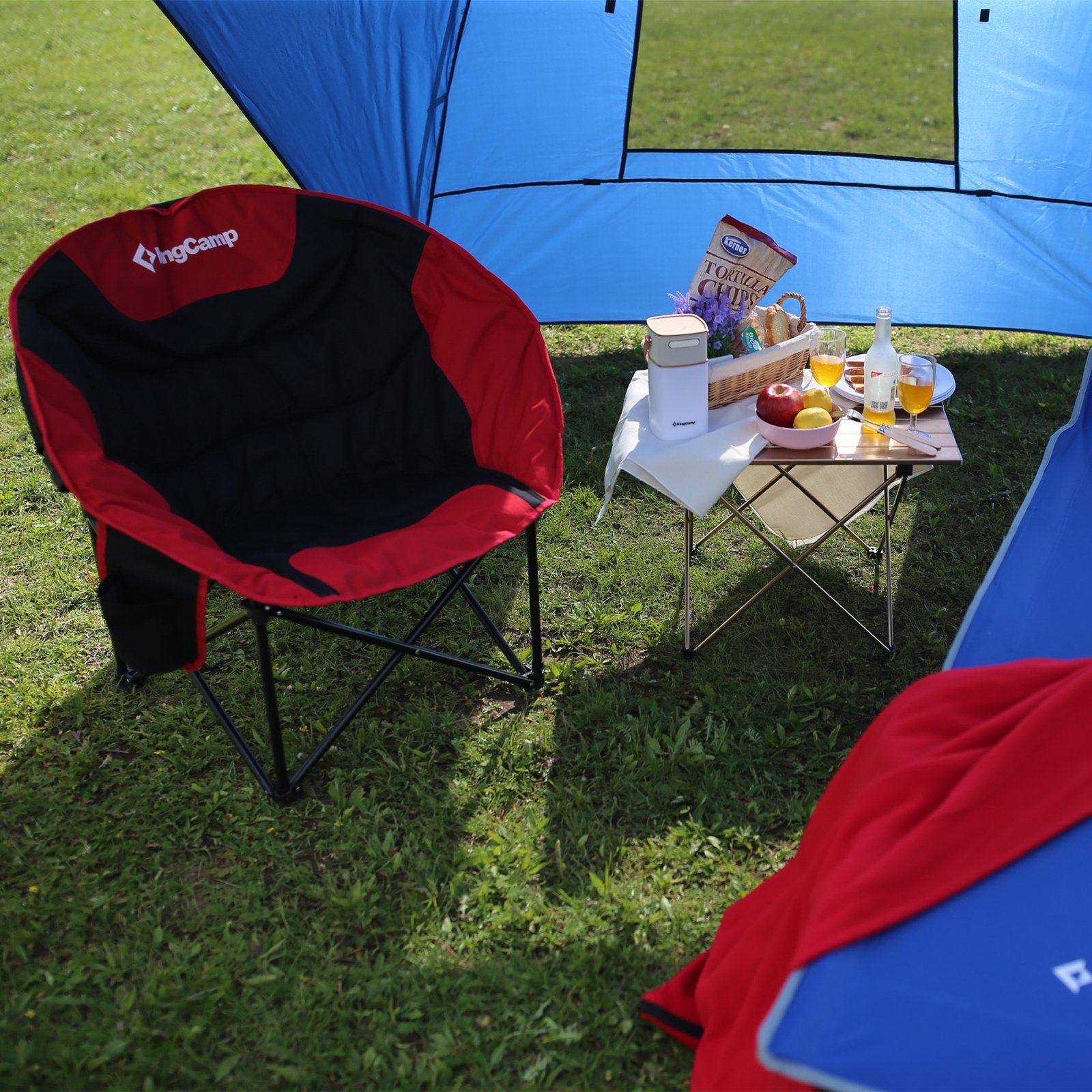 KingCamp Campingstuhl MoonChair L Camping Black/Red Stuhl, 120 Angel Sessel Klapp Garten Falt Outdoor kg