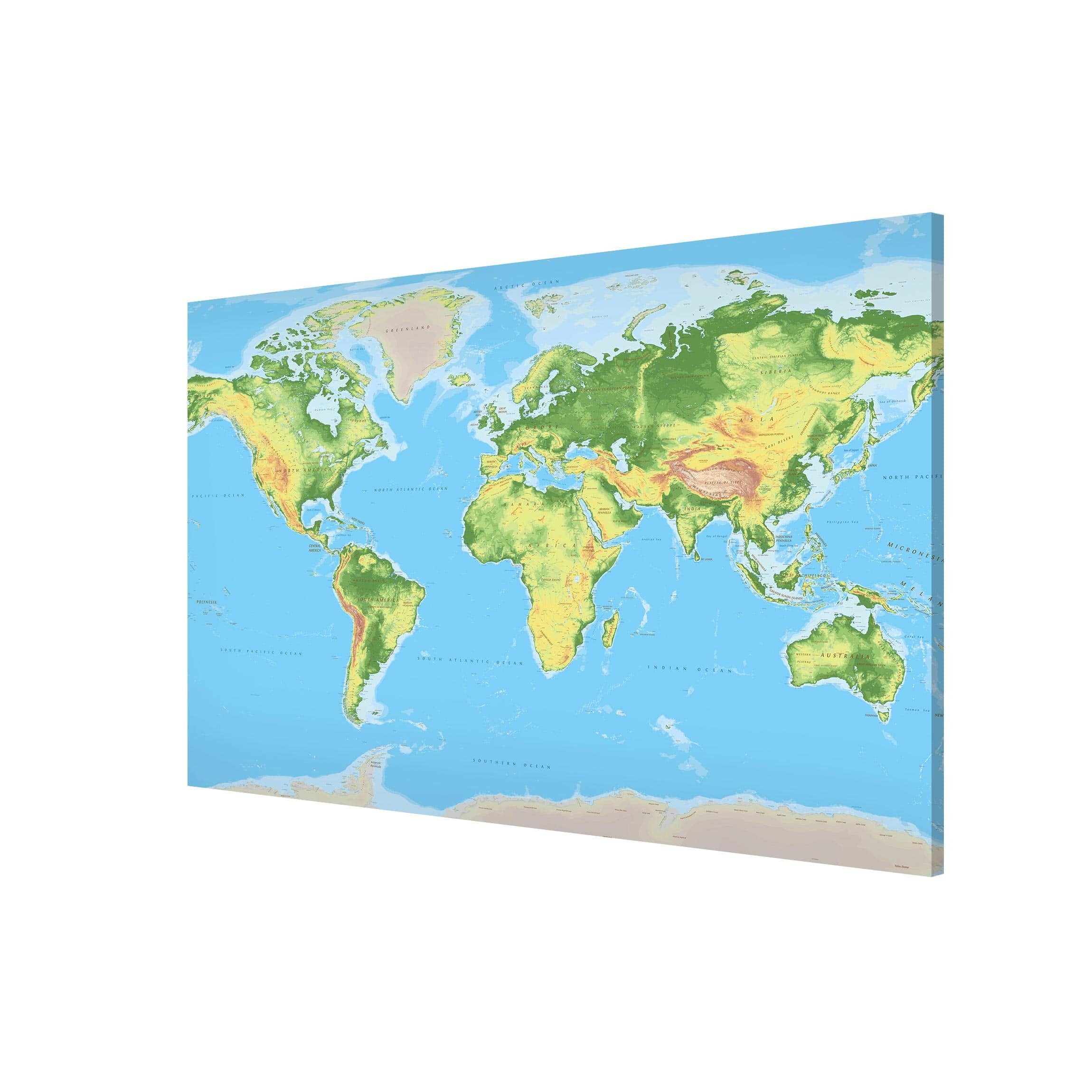 Bilderdepot24 Magnettafel Küche blau Physische Weltkarte, (1-tlg., Magnetboard Pinnwand für die Wand - metallische Tafel für Magnete), Magnetwand groß mit Motiv Büro Memoboard magnetisch Querformat
