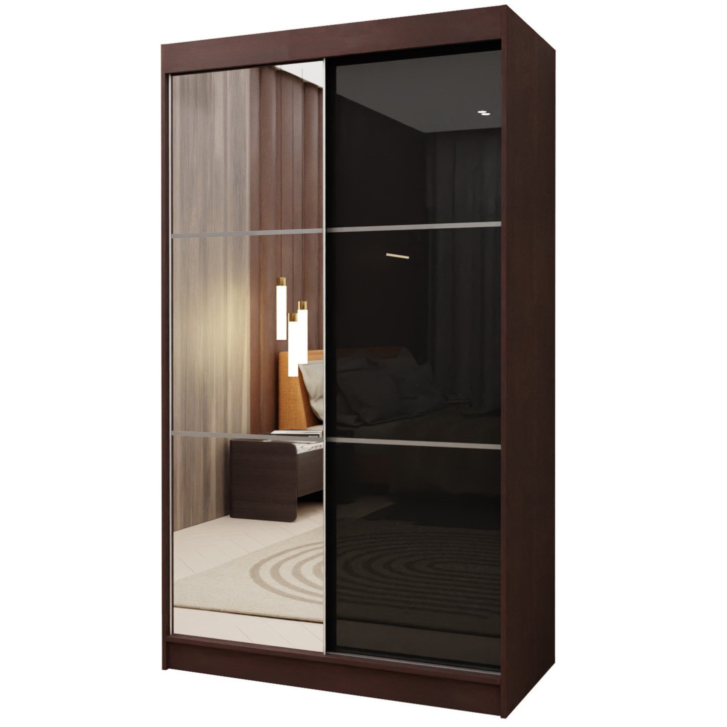 Masseno Schwebetürenschrank VITALE 120 cm Kleiderschrank mit Spiegel 2 Türen Schwarz