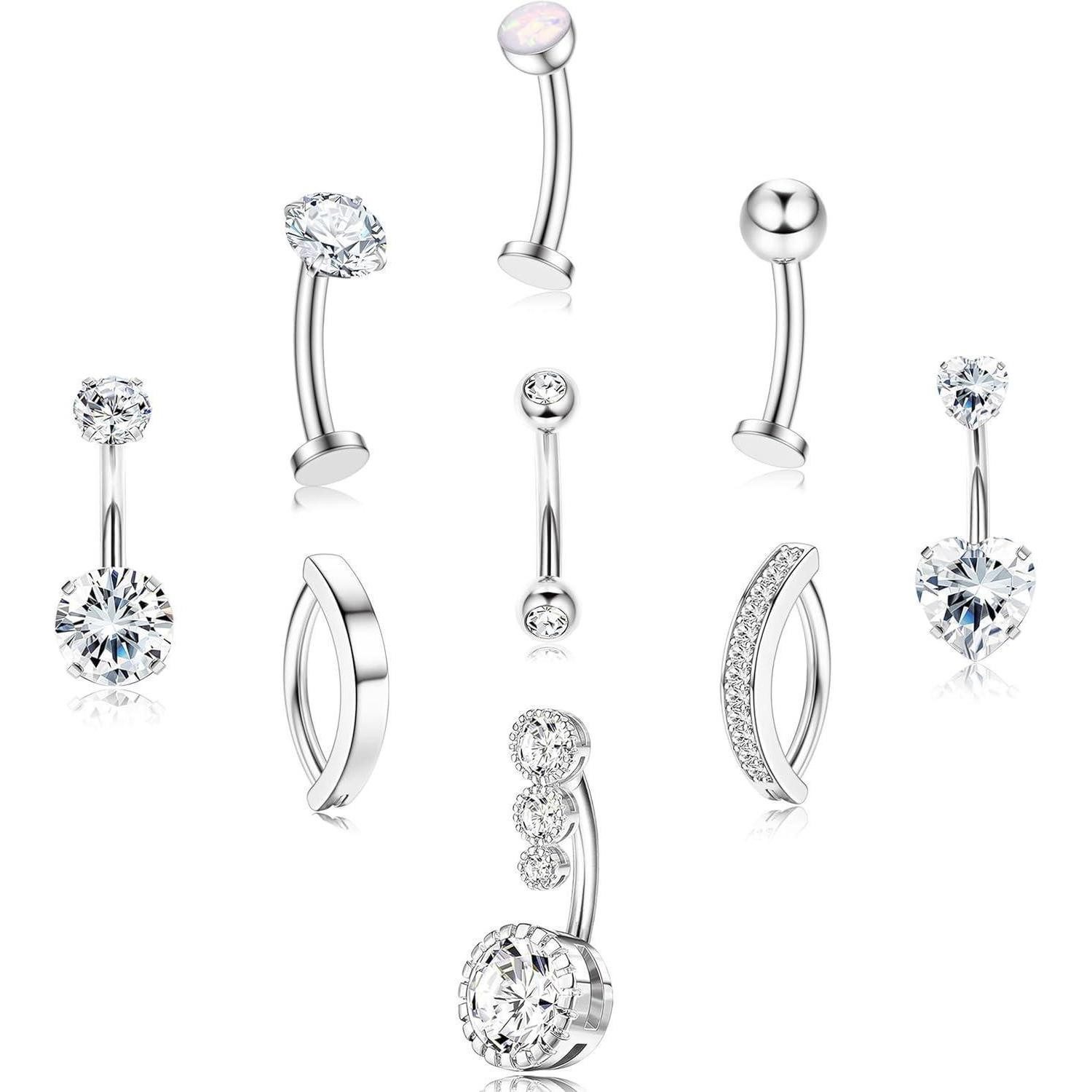 LuxusKollektion Bauchnabelpiercing Bauchnabelpiercing Gold Chirurgenstahl 14G Zirkonia Silber 10MM