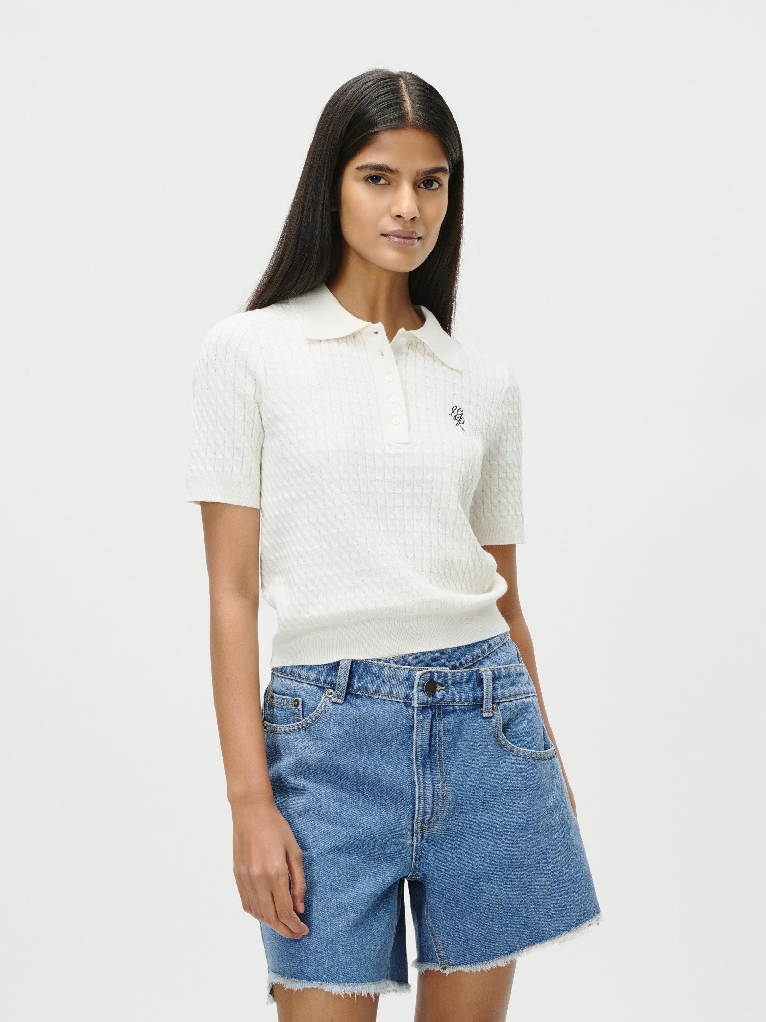 LeGer Poloshirt Manolja, LeGer by Lena Gercke mit Zopfmuster, Logostickerei