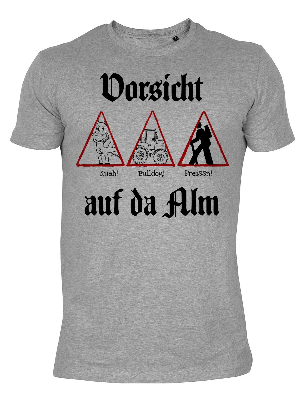 Sprüche Preissn auf : Tini Bulldog T-Shirt Wanderer Alm, Shirts Print-Shirt Kuah Vorsicht lustiges Alm - Berge Wanderer da Motiv Bergsteiger