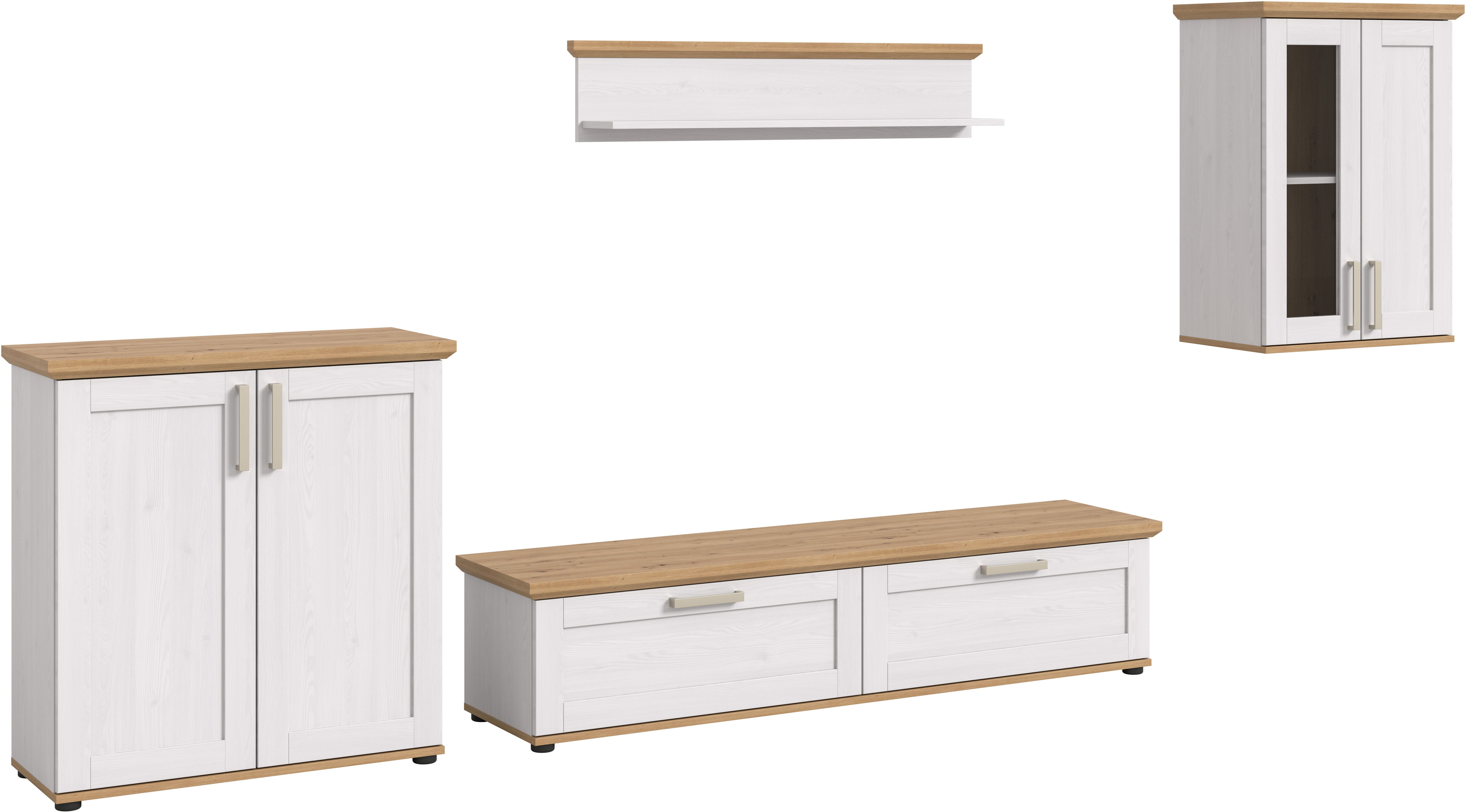Home affaire Wohnwand Cosenza, (Set, 4-St), Cosenza, Breite: 336 cm,Vitrine,Highboard,Lowboard, Wandboard