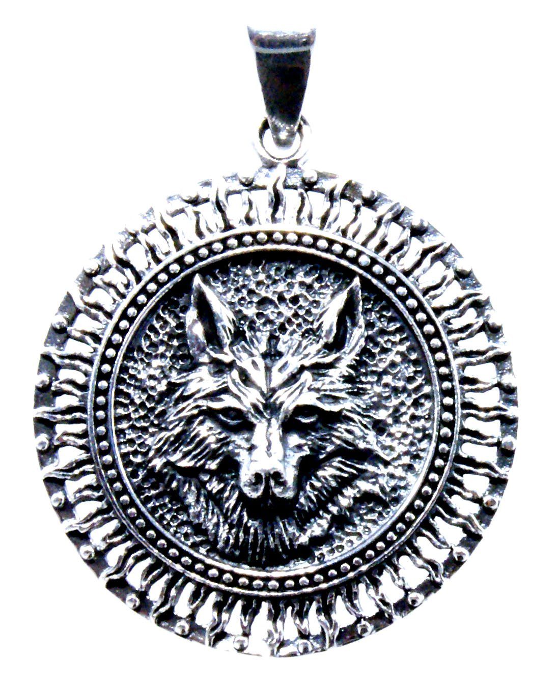Wolfskopf Silber Kopf Wikinger Kiss Schädel Sterling of Amulett 925 Leather Kettenanhänger Wolf