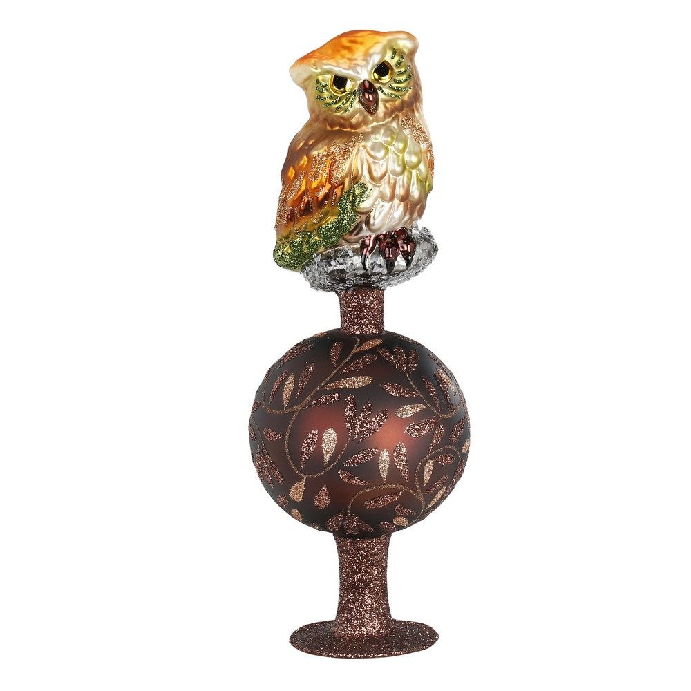 INGE-GLAS® Christbaumspitze, Christbaumspitze Glas Eule und florale Ornamente 28cm Braun matt