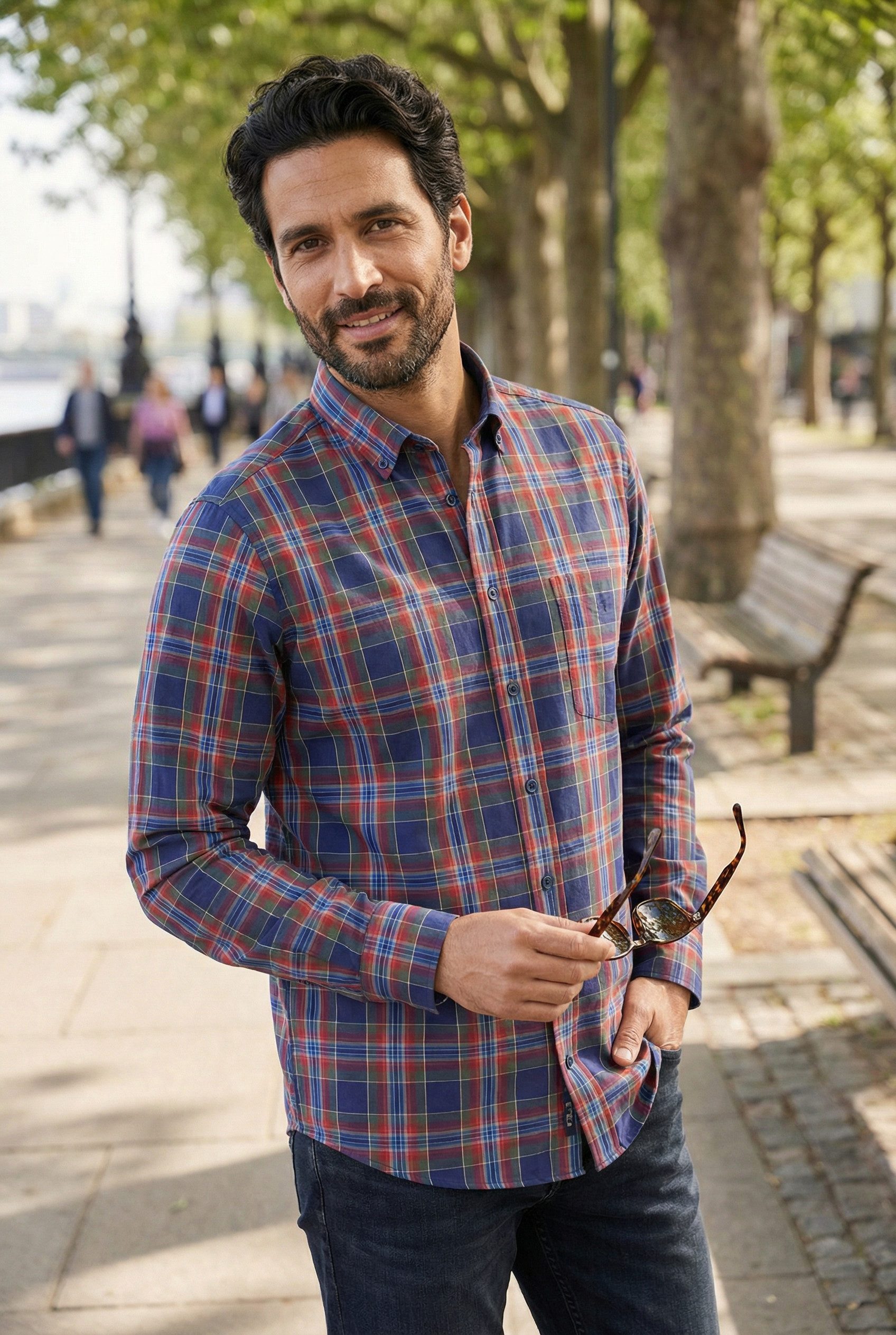 Haupt Langarmhemd Modern Fit Langarm Baumwoll-Herrenhemd Karomuster Berry Style Frühling