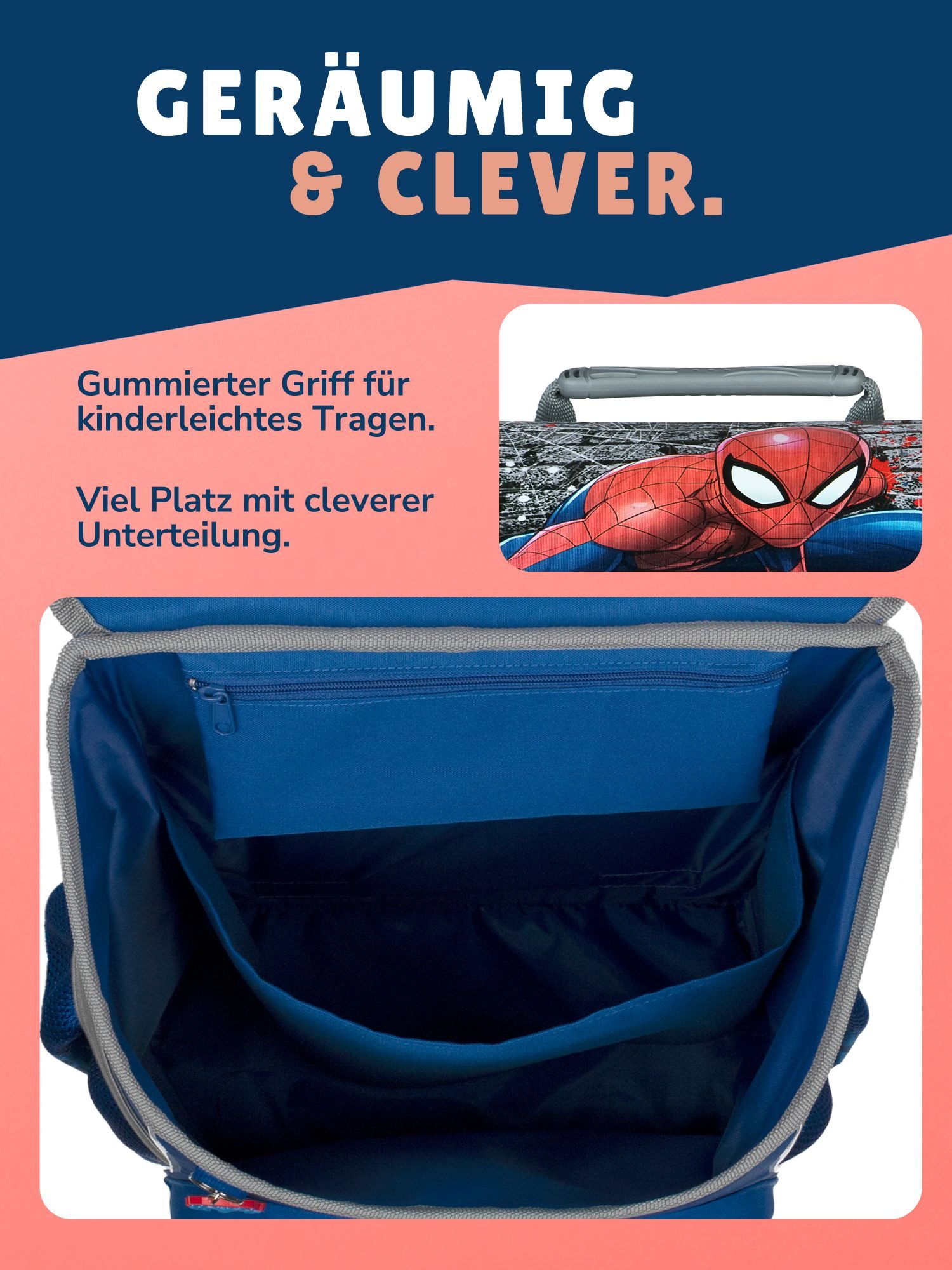 Scooli Schulranzen Campus Fit Spiderman Schultasche ab der 1. Klasse (Grund-Set, 5-tlg., mit gefüllter Federmappe, Turn- & Brustbeutel), mit Brustgurt, 980 Gramm leicht, 18L Volumen