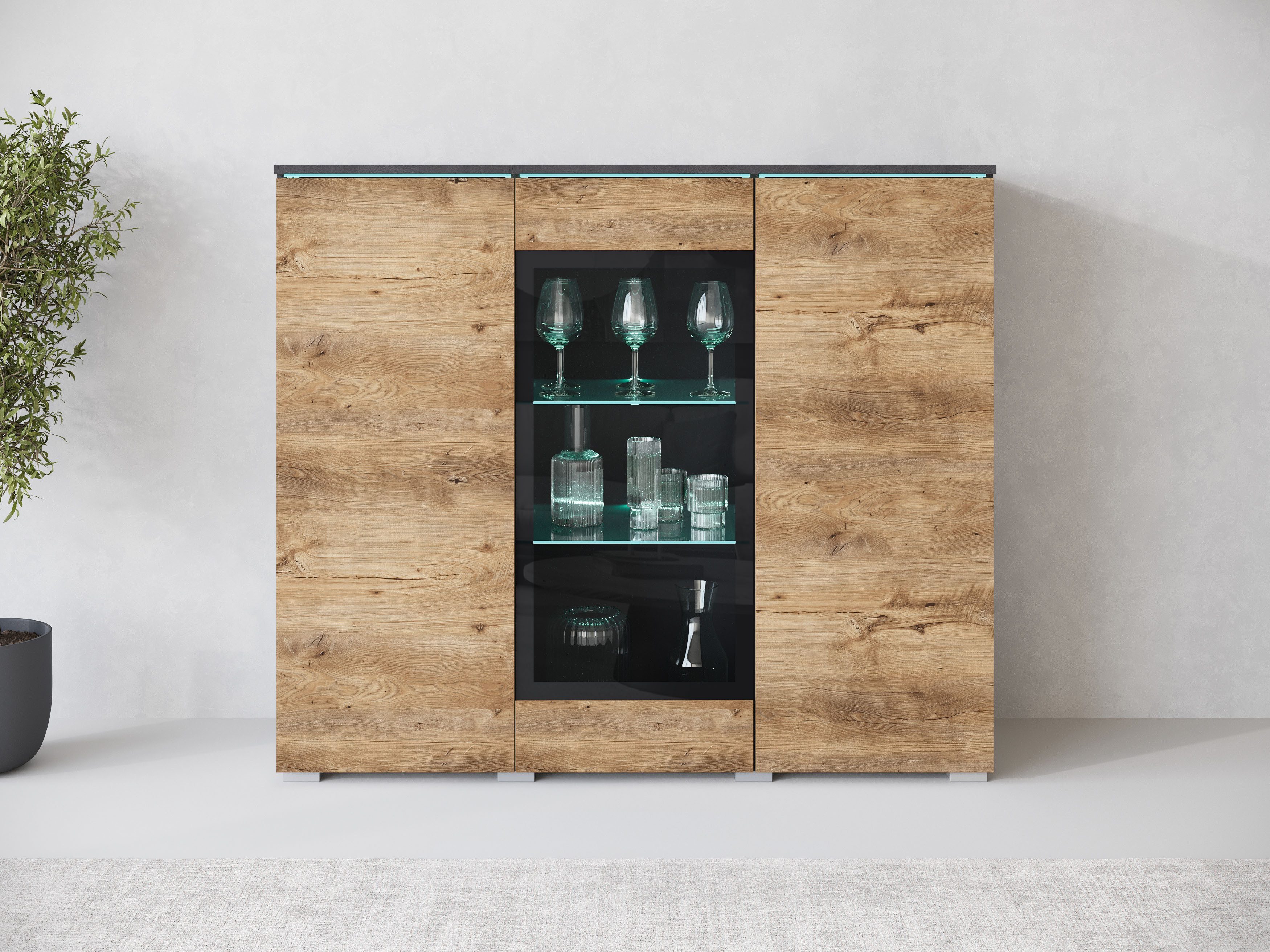 Home affaire Highboard Vera, Highboard mit 4 Türen, 9 Fächern, verglasten Türen