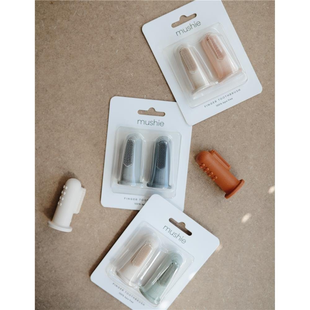 Mushie Zahnbürste Fingerzahnbürste Stone/Tradewinds, 2er Set, Grau / Blau, aus Silikon, für Babys