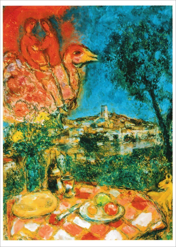 Postkarte Kunstkarte Marc Chagall "Gedeckter Tisch mit Aussicht auf St. Pau ..."