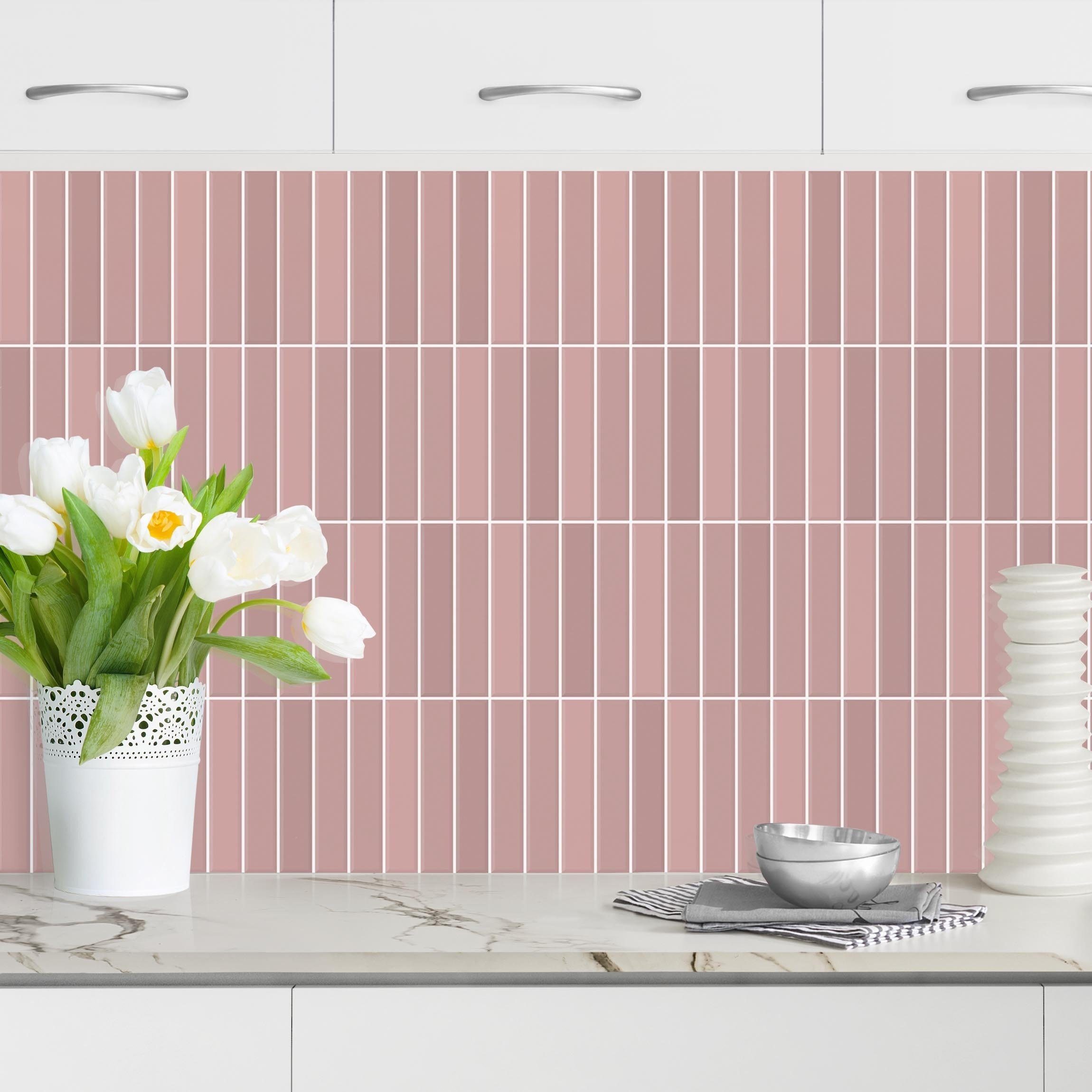 Bilderdepot24 Küchenrückwand rosa dekor einfarbig Fliesenoptik Subway Fliesen Altrosa, (1-tlg., Nischenrückwand - für Fliesenspiegel ohne Bohren - matt), Spritzschutz Rückwand Küche Herd - Folie selbstklebend versch. Größen