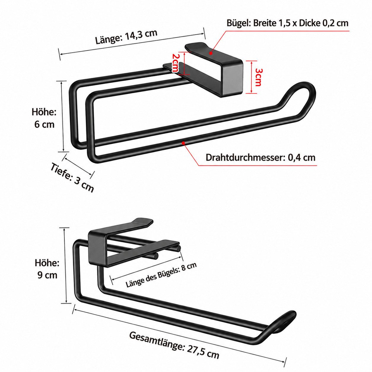 Diwzbyn Toilettenpapierhalter Küchenrollenhalter 2er Set, Edelstahl, Zum Einhängen, Ohne Bohren, passend für Schrankböden in Küche & Bad – Bild 2 von 5