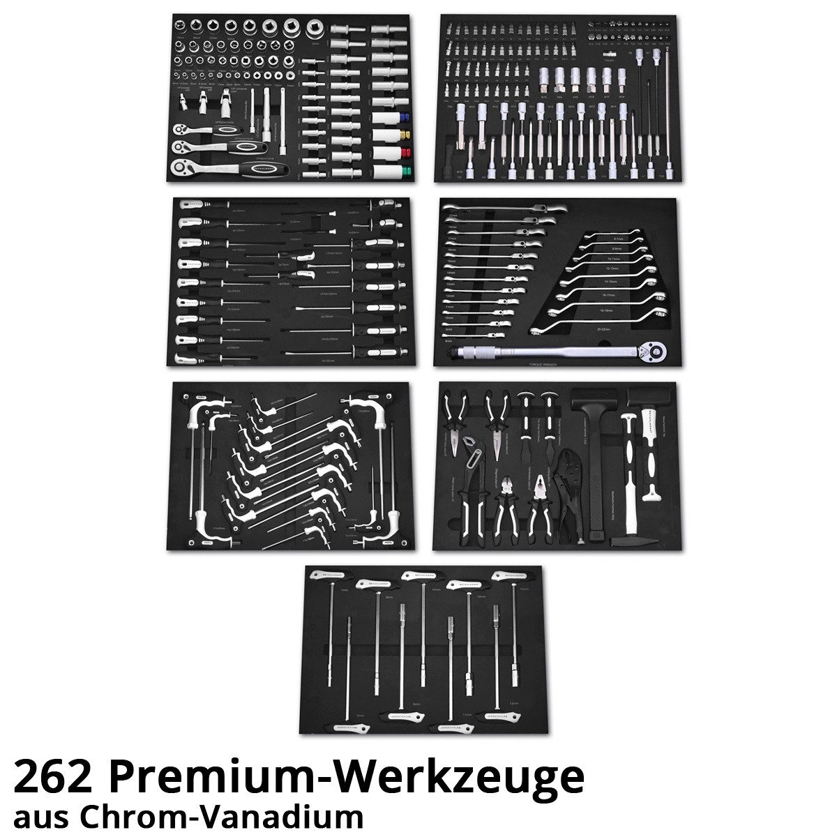 STAHLWERK Werkstattwagen Werkstattwagen PHOENIX Werkzeugwagen Montagewagen 262 Werkzeuge CrV, (1-tlg)