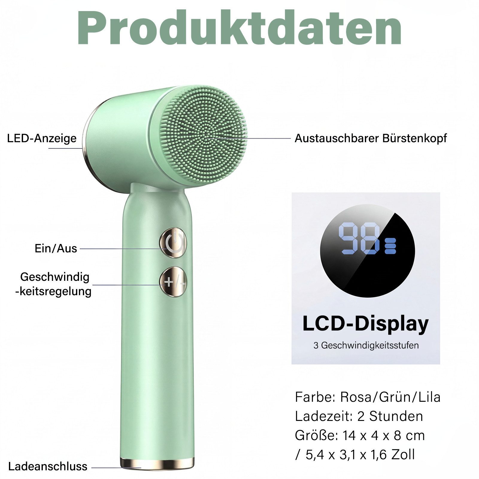 MOPUEA Elektrische Gesichtsreinigungsbürste Elektrische 6-in-1 Reinigungsbürste mit 6-Bürstenköpfen 3 Modi, 1-tlg.