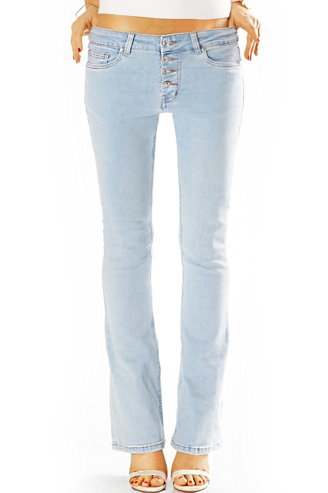 be styled Bootcut-Jeans Bootcut Jeans Hose Schlagjeans mit Knopfleiste - Damen - j6l-1 5-Pocket-Style, mit Stretch-Anteil