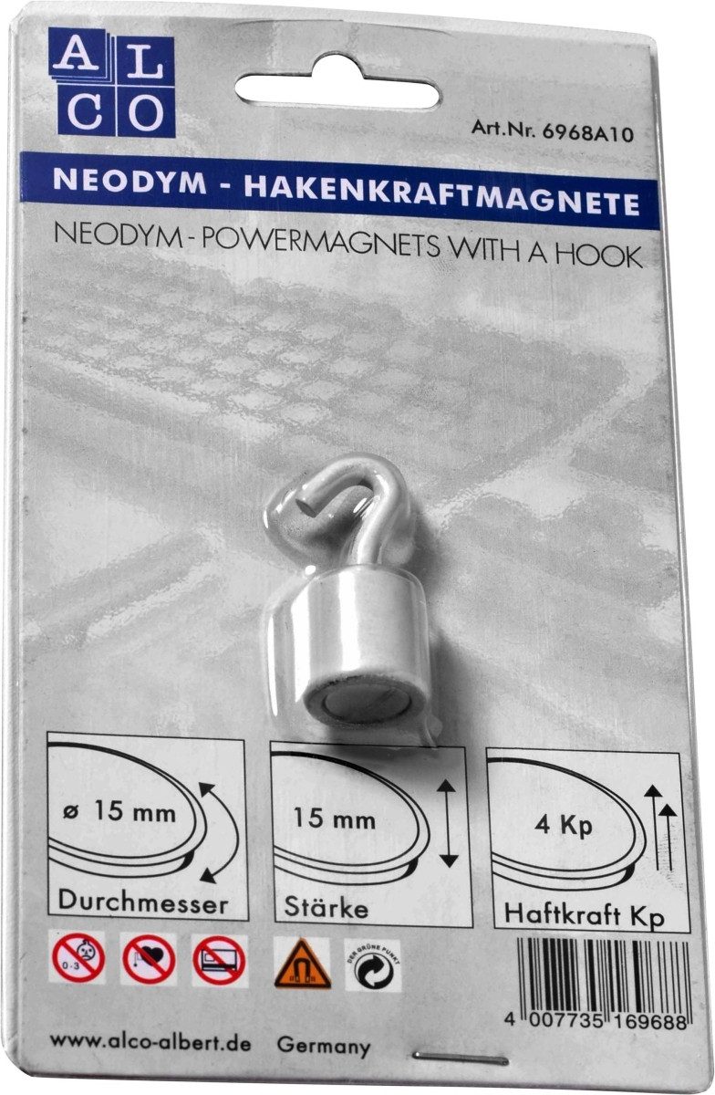 ALCO Magnet Hakenmagnet Neodym Neodym (Nd) 15mm TG 4000 g weiß