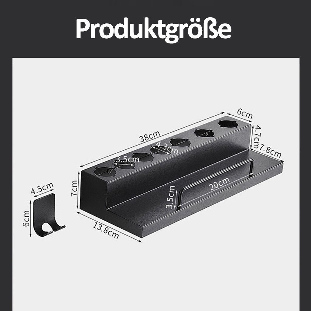 MOPUEA Haartrocknerhalter und Glätteisenhalter Multifunktionale Wandhalterung für Haarstylinggeräte,kein Bohren nötig, (Aufbewahrungsregal-Set für Lockenstab, Glätteisen und Zubehör, Enthält Wandhalterung, stark haftenden Kleber für Bad und Schlafzimmer, Edelstahl, rostfrei, korrosionsbeständig, hoher Schutzrand, rutschfest)