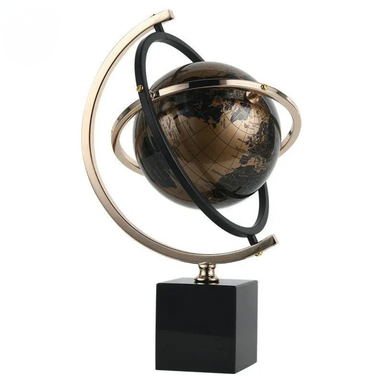 Quality Elegance Skulptur Luxuriöser Schwarz Gold Globus mit Marmor Sockel