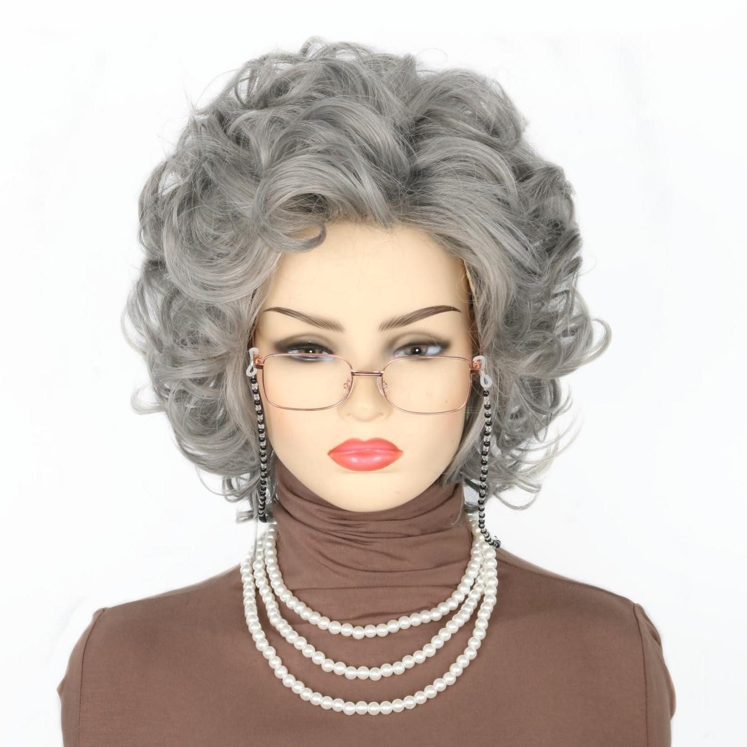 LuxusKollektion Kostüm-Perücke Perücke Oma Perlenkette Brille Grau Karneval 3er Set Dunkelgrau