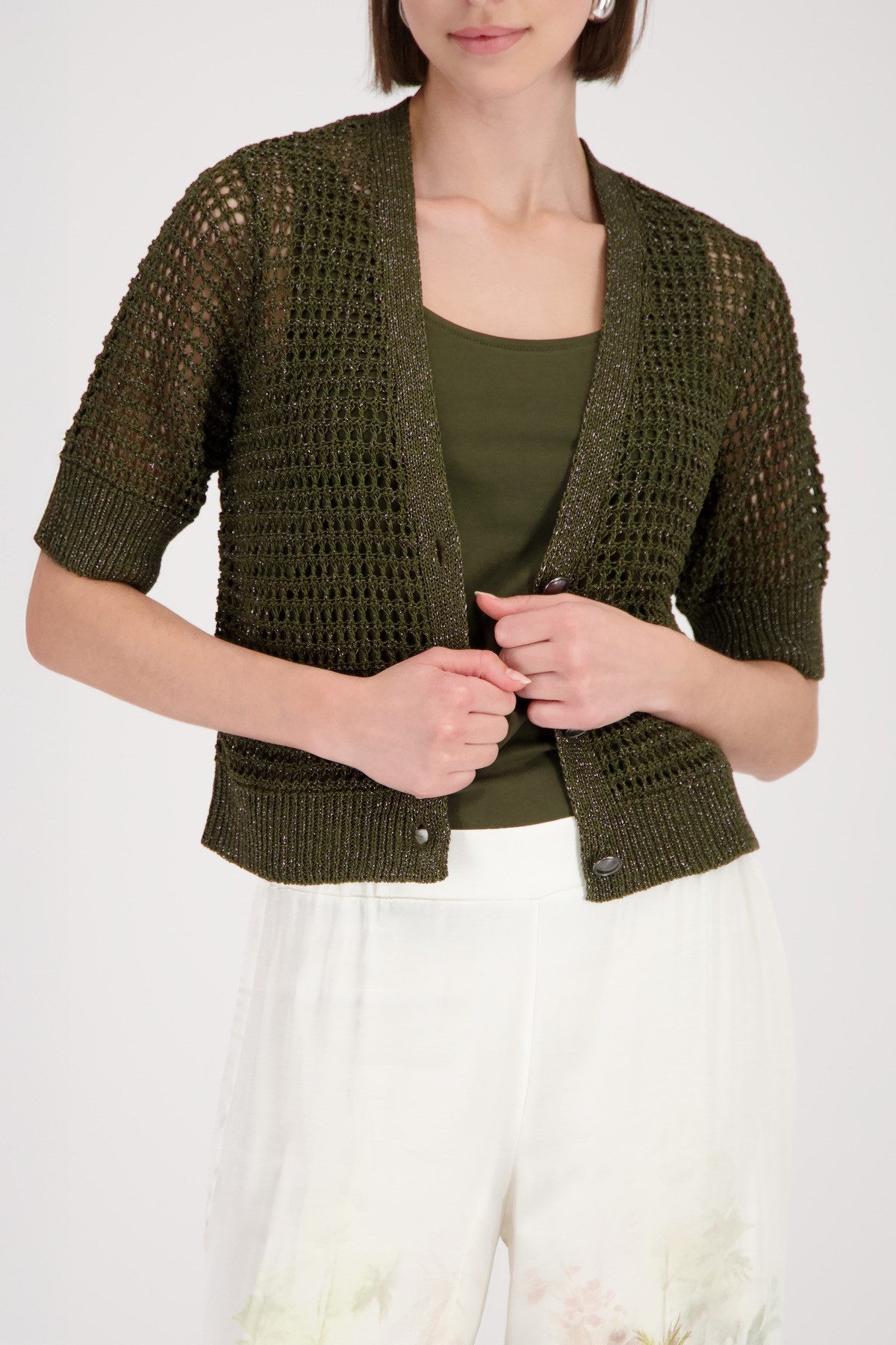 Monari Strickjacke Jacke Strick Glanzbändchen Regular fit mit V-Ausschnitt