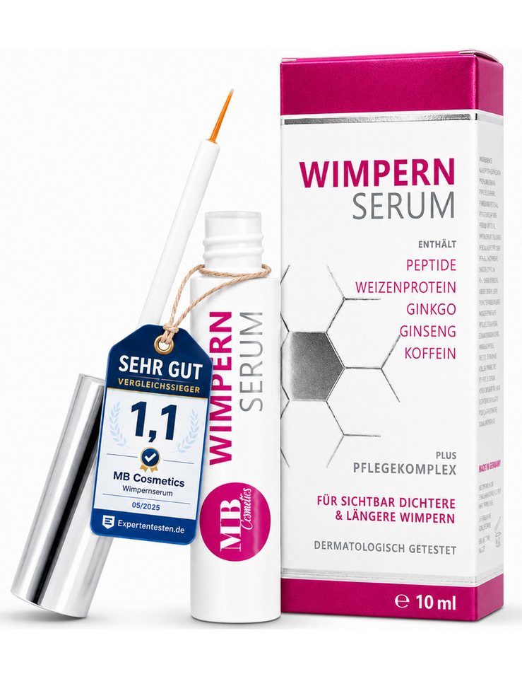 Medical Beauty Cosmetics Wimpernserum 10 ml Hormonfrei mit Hyaluron, Kollagen, Peptiden, Panthenol, Gingko, Dermatologisch getestet, schützt & kräftigt die Wimpern