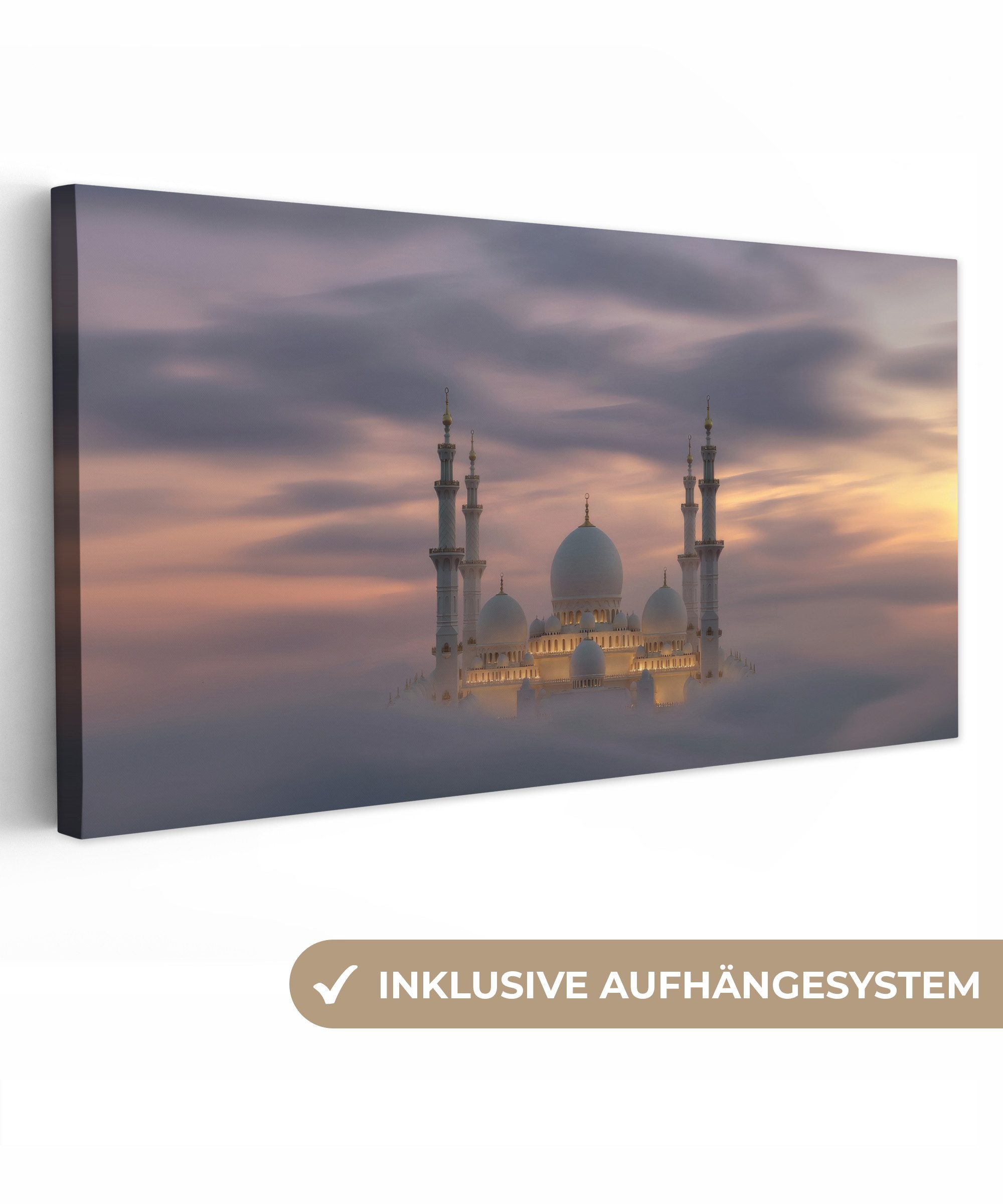 OneMillionCanvasses® Leinwandbild Panorama Sonnenuntergang - Moschee günstig online kaufen