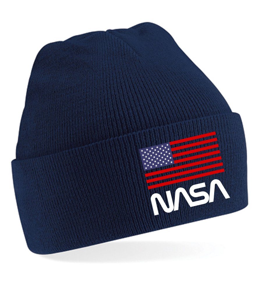 Beanie Blondie & Navyblau USA Brownie Astronaut Space Nasa Mütze Erwachsenen Elon Unisex