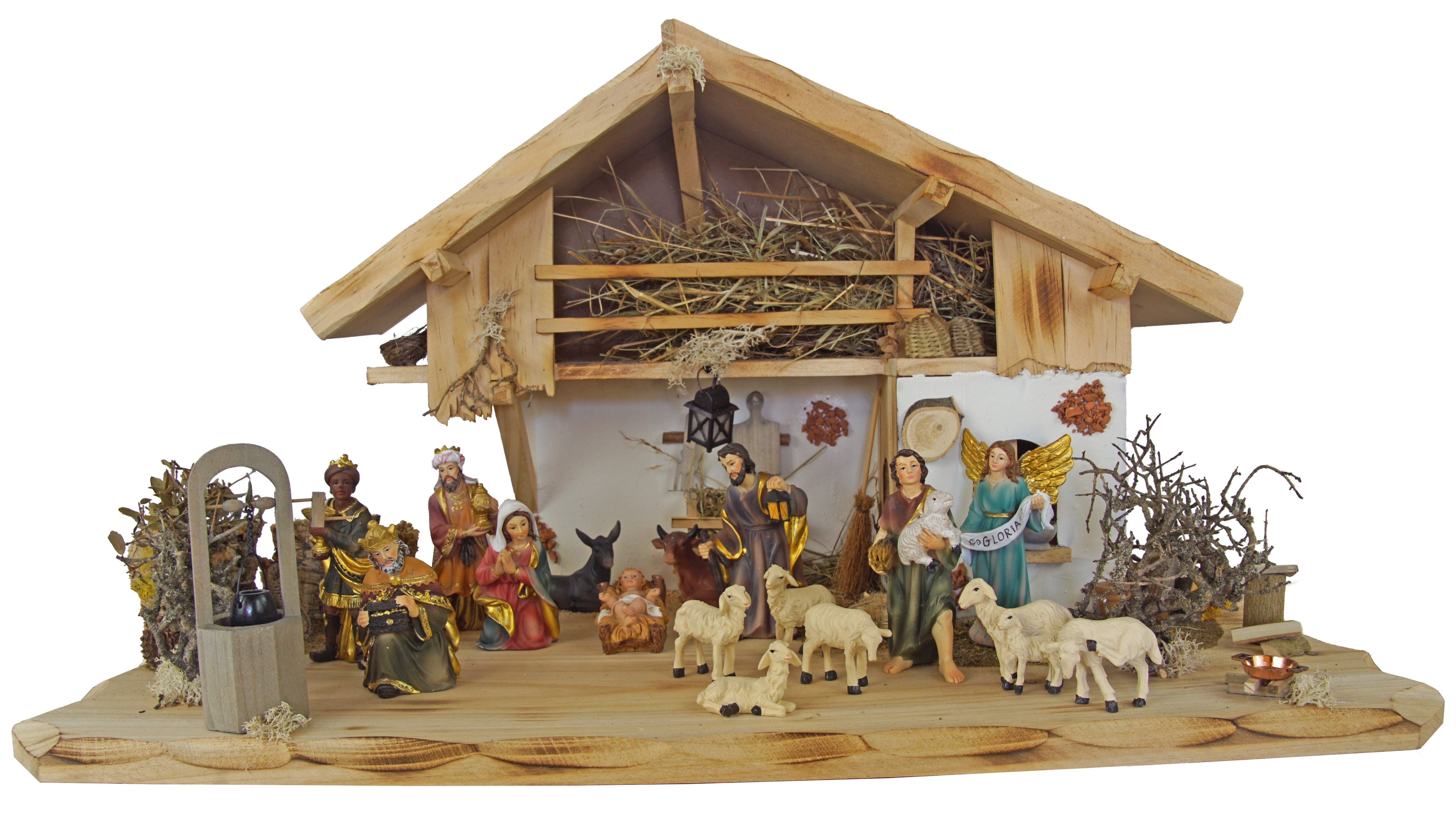 Krippenursel Krippe Weihnachtskrippe Hersbruck inkl. 17-tlg. Figurensatz K 604-S (18-tlg), sehr schön handbemalte Krippenfiguren in klassischer Ausführung