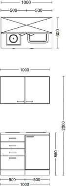 Flex-Well Küche Florenz, Gesamtbreite 100 cm, mit Kochfeld und Spüle, viele Farbenvarianten