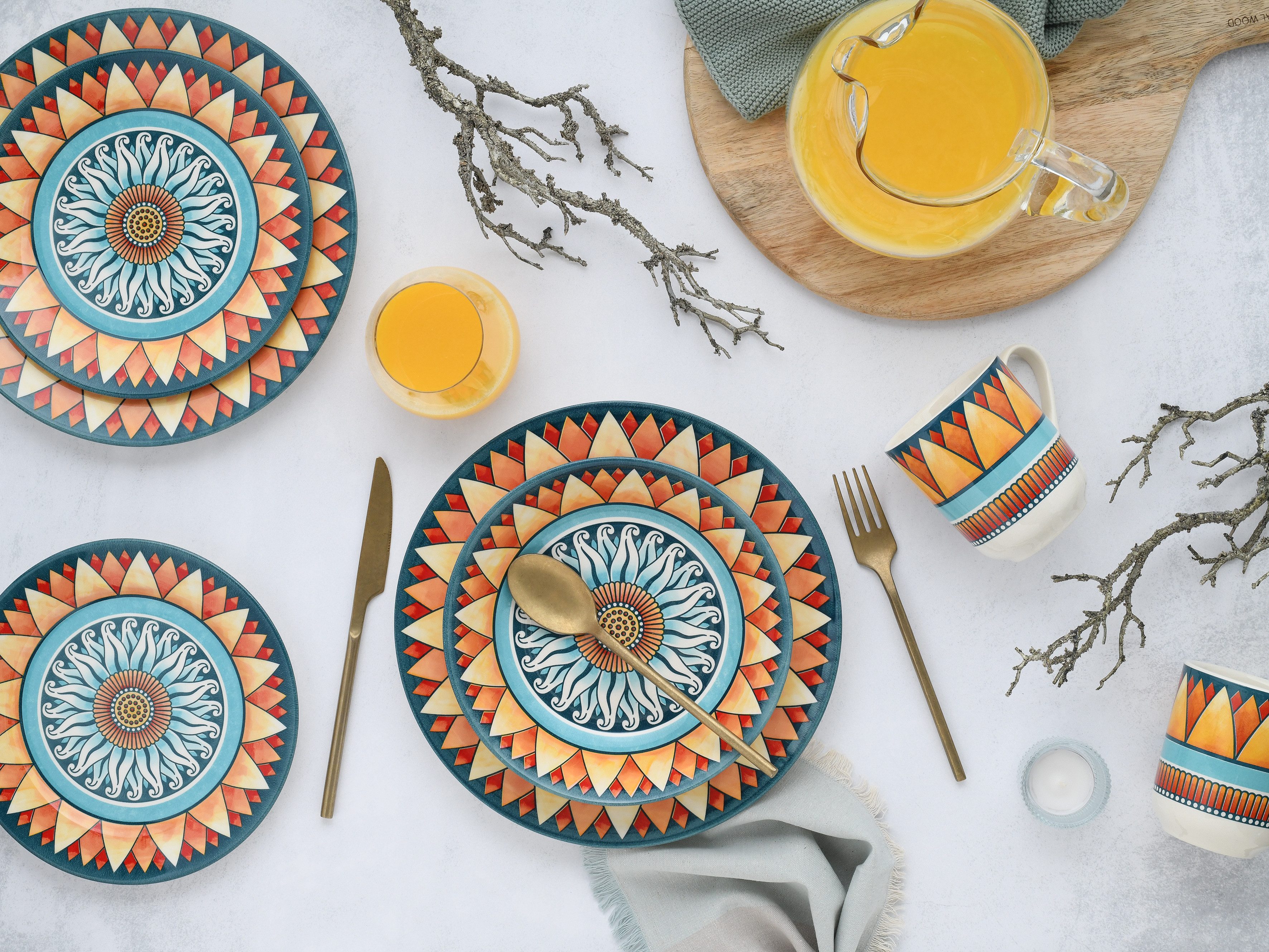 CreaTable Kombiservice Soleil (16-tlg), 4 Personen, Steingut, Sonnenmotiv