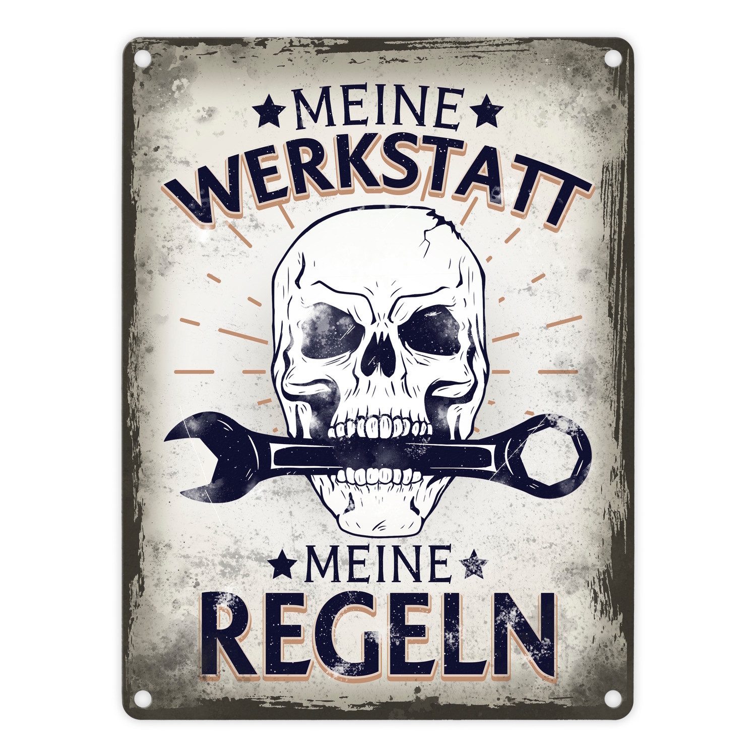 speecheese Metallschild Meine Werkstatt meine Regeln mit Totenkopf Metallsc günstig online kaufen