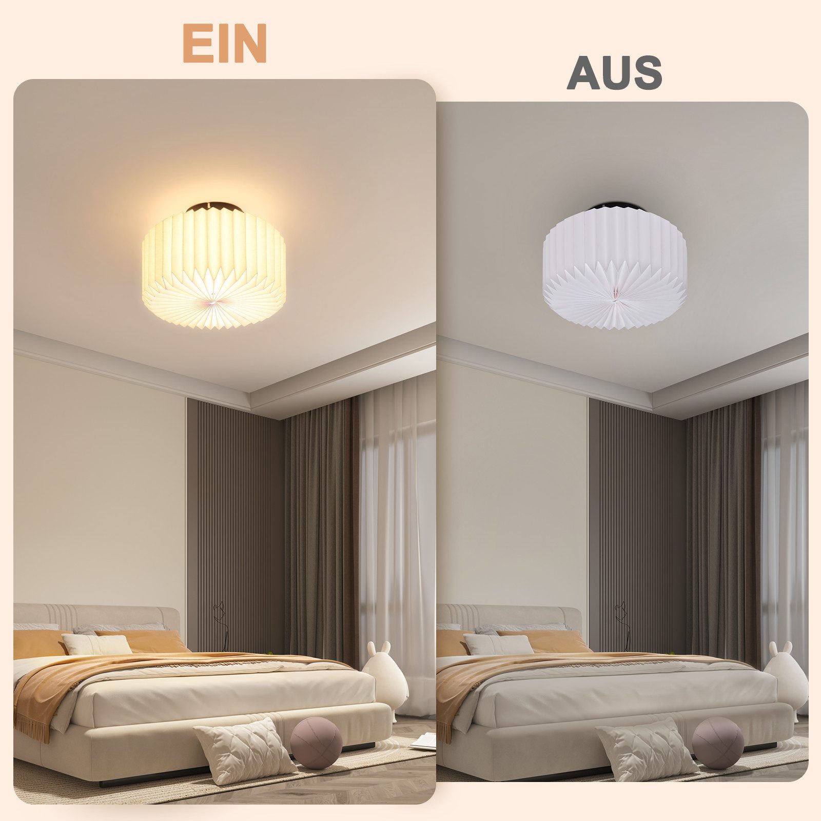 ZMH Deckenleuchte Deckenlampe Wohnzimmer Vintage Papier Lampenschirm, 24Lx24Bx17Hcm, LED fest integriert – Bild 3 von 5