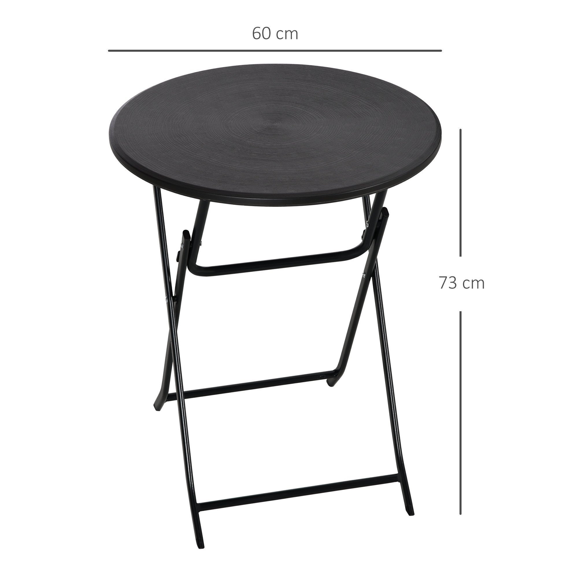 Outsunny Beistelltisch Garten-Esstisch mit Dekorativer Holzoptik, Campingtisch für Balkon (60 cm Beistelltisch für 2 Personen, 1-St., Runder Klapptisch), HDPE, Dunkelgrau