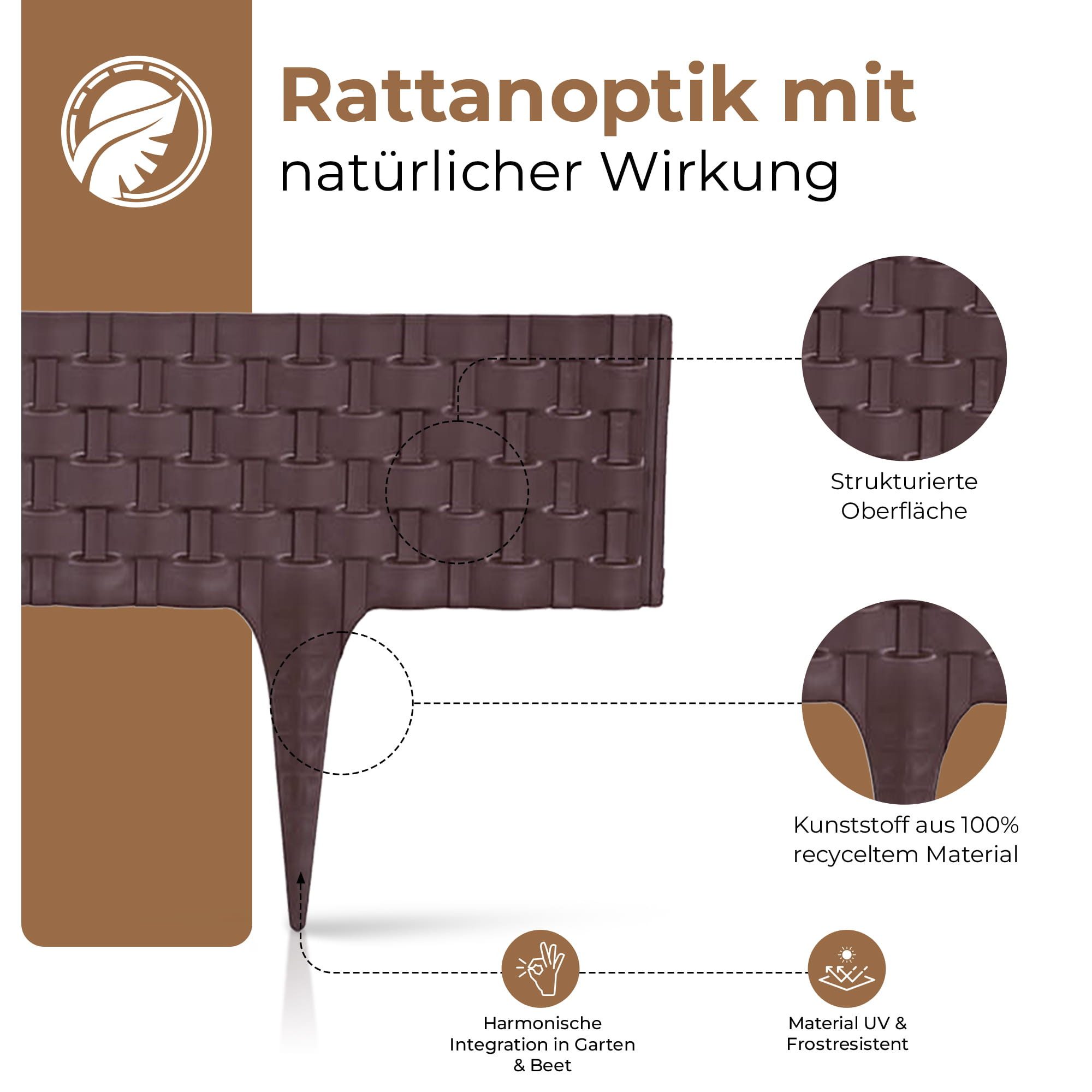 BooGardi Beetumrandung Rasenkante Rattanoptik, LxH: 400x9,5 cm, 5 Stück Anthrazit, Beeteinfassung flexibel Mähkante Gartenzaun – Bild 5 von 5