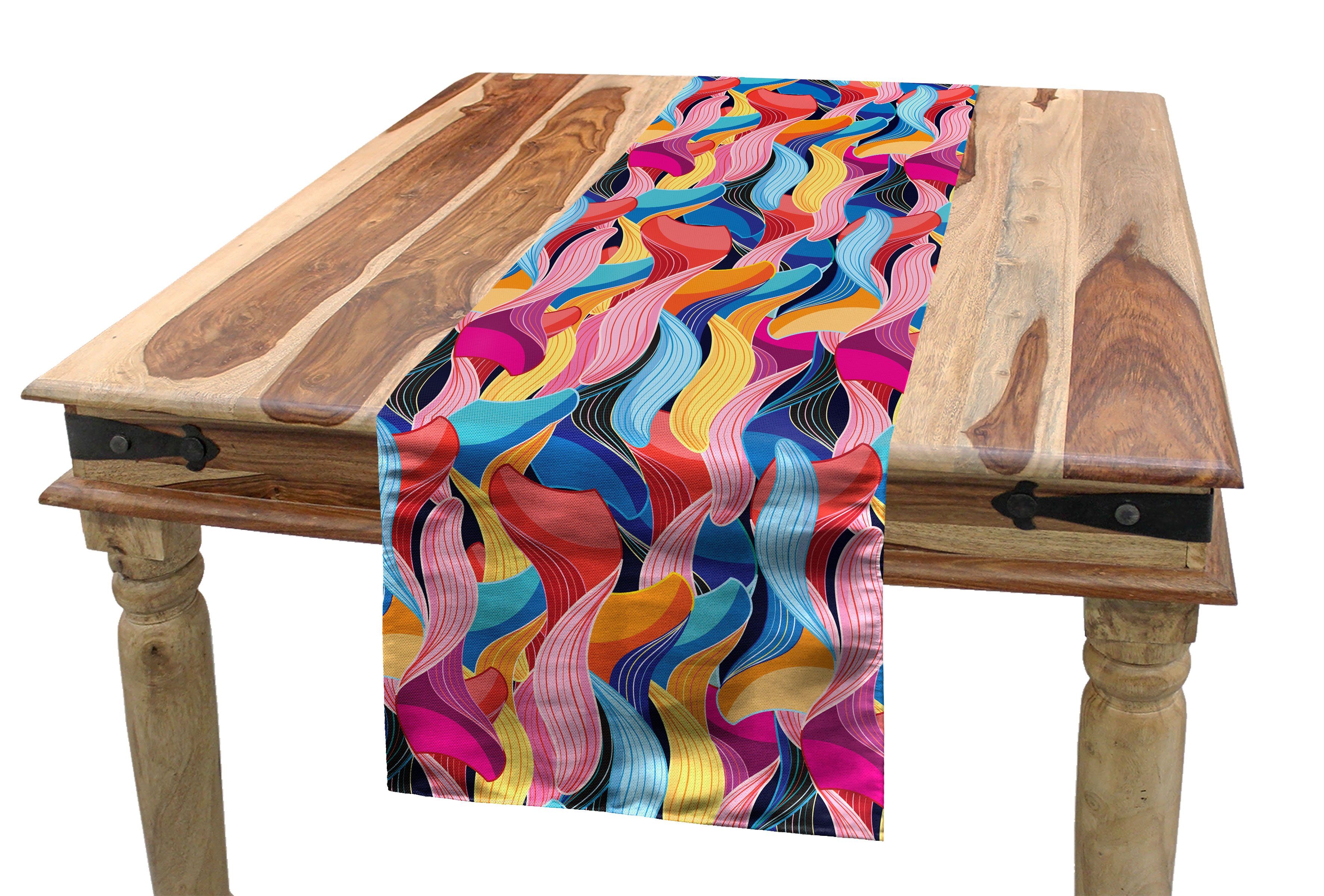 Abakuhaus Esszimmer Tischläufer Tischläufer, Dekorativer Ungewöhnliche Abstrakt Bunt Küche Rechteckiger Waves
