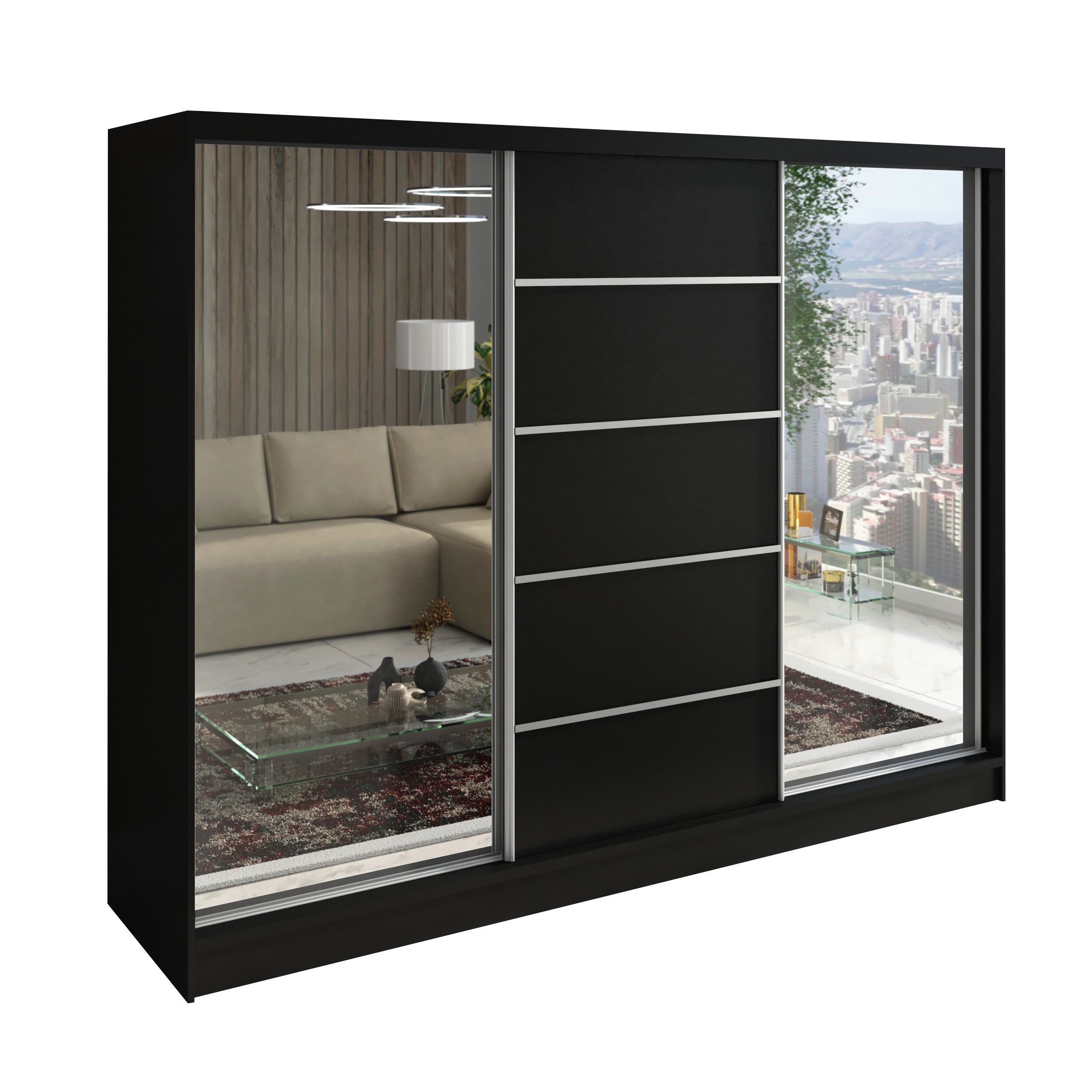 A&J MöbelLand GmbH Schiebetürenschrank TOP, 3-türig Schrank 200 cm mit Schubladen und Spiegel (TOP ANGEBOT! Geräumiger Schrank mit einer Breite von 200 cm und Spiegel, ideal zur Aufbewahrung von Kleidung und Accessoires. 3 Schubladen und viel Stauraum. TOP PRODUKT! Wählen Sie das ideale Modell für Ihr Schlafzimmer!, Inclusive 3 Schubladen) Breite: 200 cm, Höhe: 215 cm, Tiefe: 59,5 cm