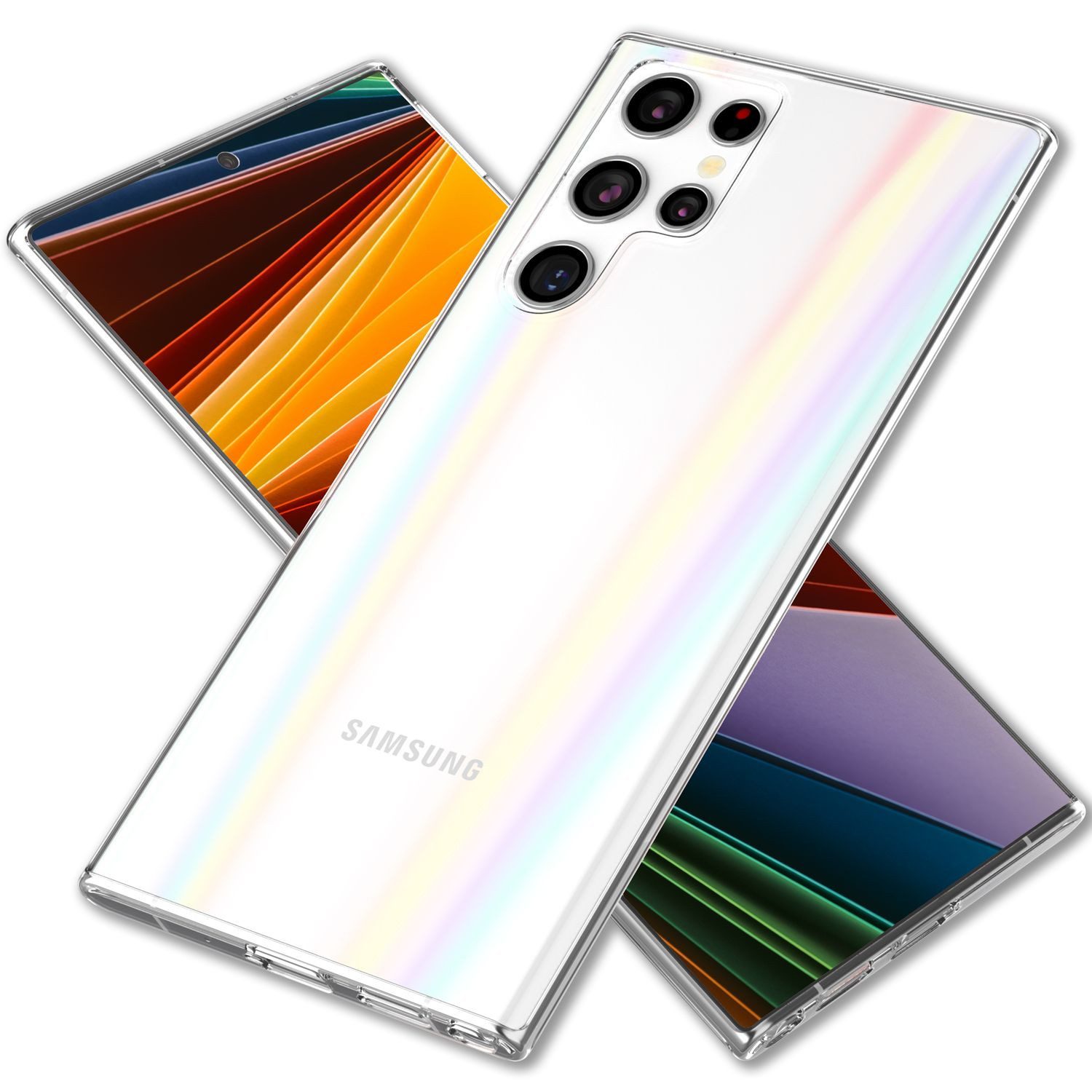 Nalia Smartphone-Hülle Samsung Galaxy S22 Ultra 17,3 cm (6,8 Zoll), Klare Hartglas Hülle / Regenbogen Effekt / Bunt Glänzend / Kratzfest