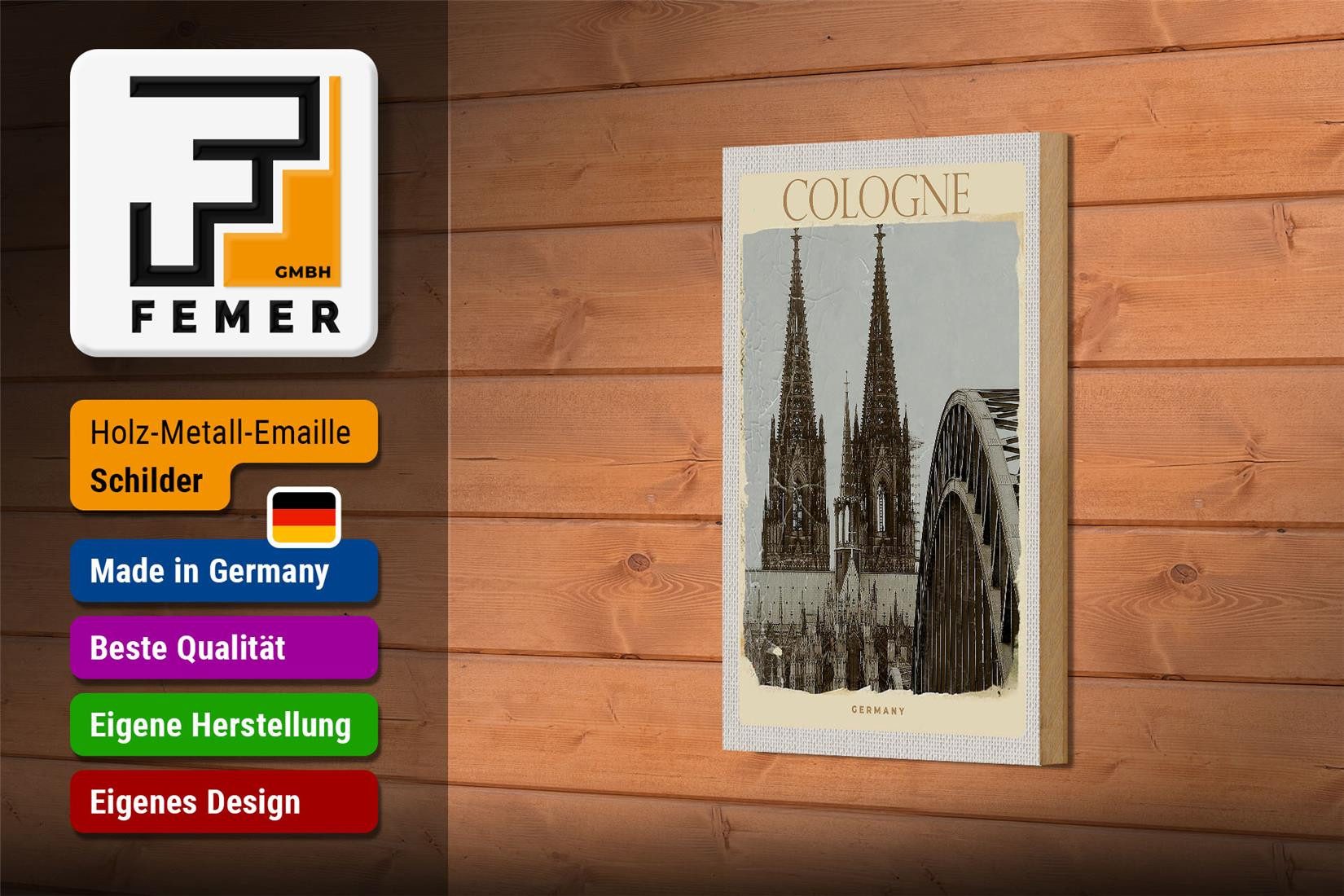 Femer GmbH Holzbild Reise 12x18 cm Kölner Dom Mittelalter schwarz weiß, (1 St), Glatte Holzfaserplatte (MDF), vorn beschichtet