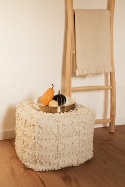 LaLe Living Pouf Sitzhocker Doku aus Baumwolle in Elfenbeinweiß, 40 x 40 cm Boho Stil