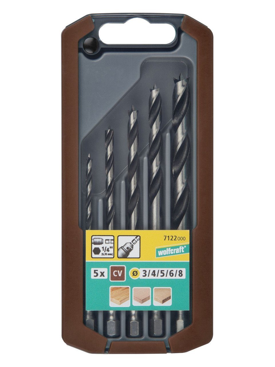 Wolfcraft Bohrer- und Bitset Wolfcraft Holzspiralbohrer-Set CV-Sechskant-Schaft