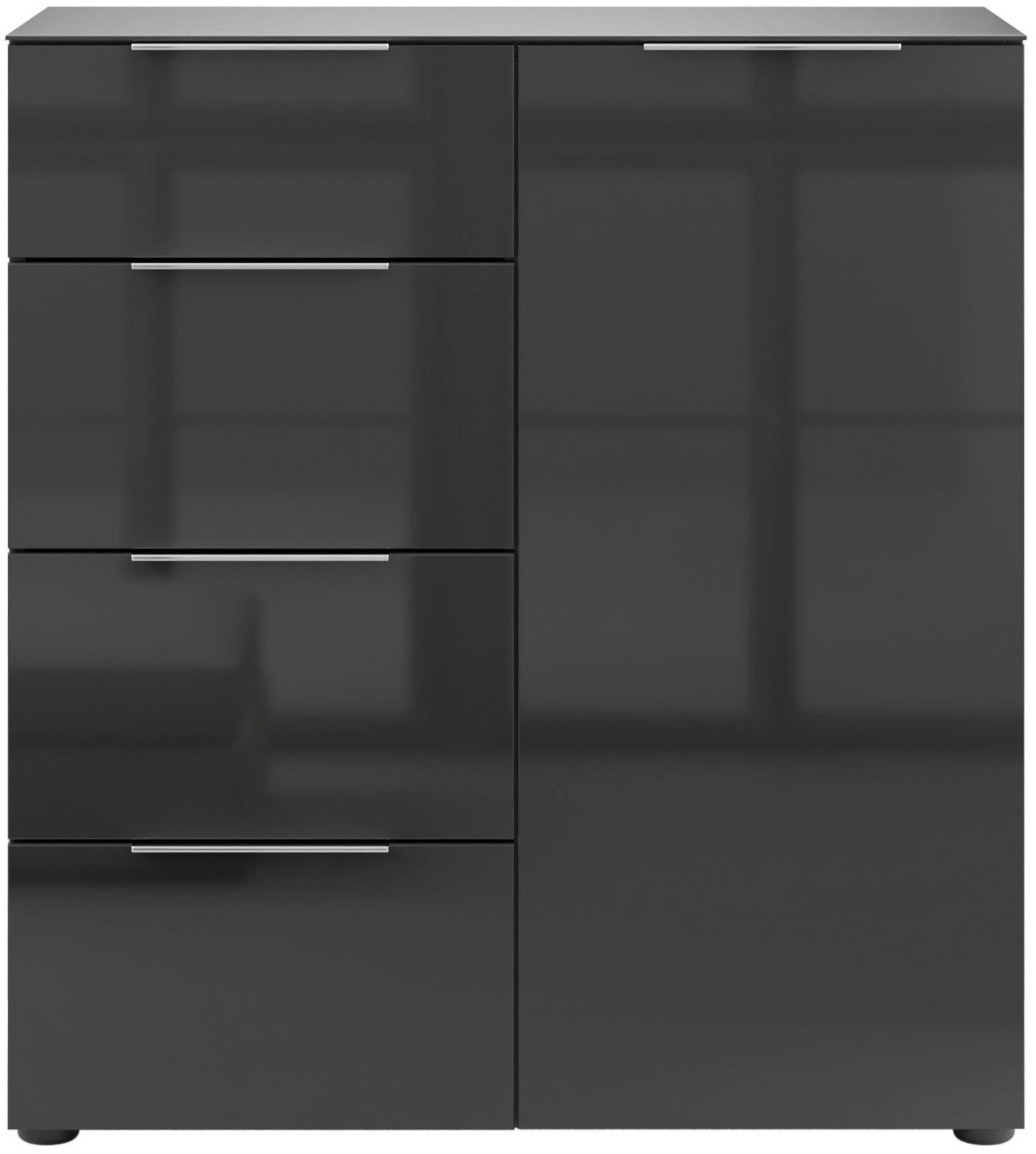 Manjana Möbel Kommode mit Chrom oder Schwarz matten Metallgriffen & Glasfront, Soft-Close