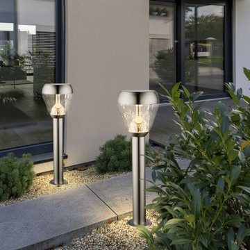 etc-shop Sockelleuchten, LED-Leuchtmittel fest verbaut, Warmweiß, LED Außen Bereich Steh Leuchte Glas Kugel Edelstahl Terrassen