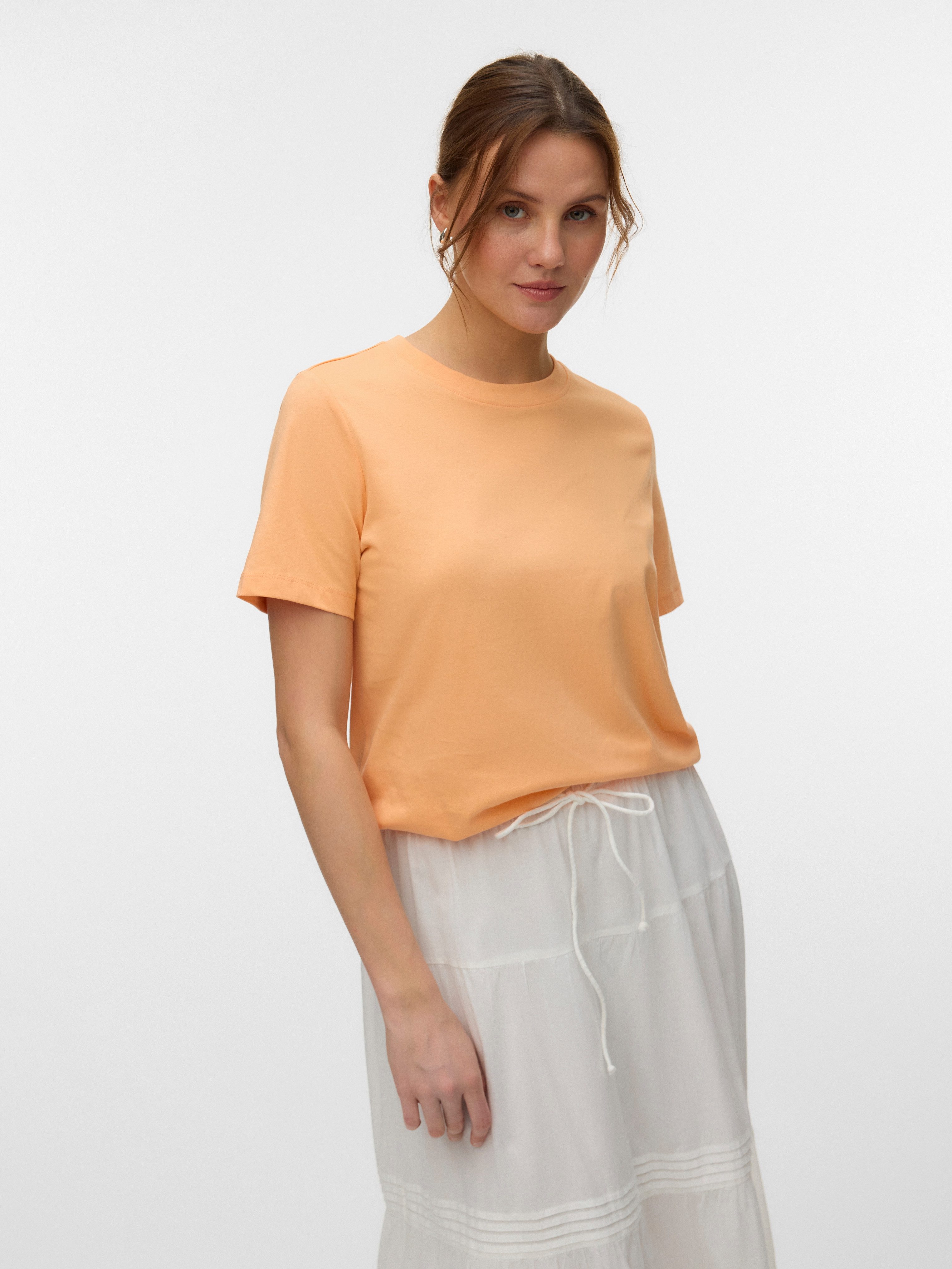 Vero Moda Kurzarmshirt VMPAULINA SS T-SHIRT GA JRS NOOS Baumwolle, regular fit