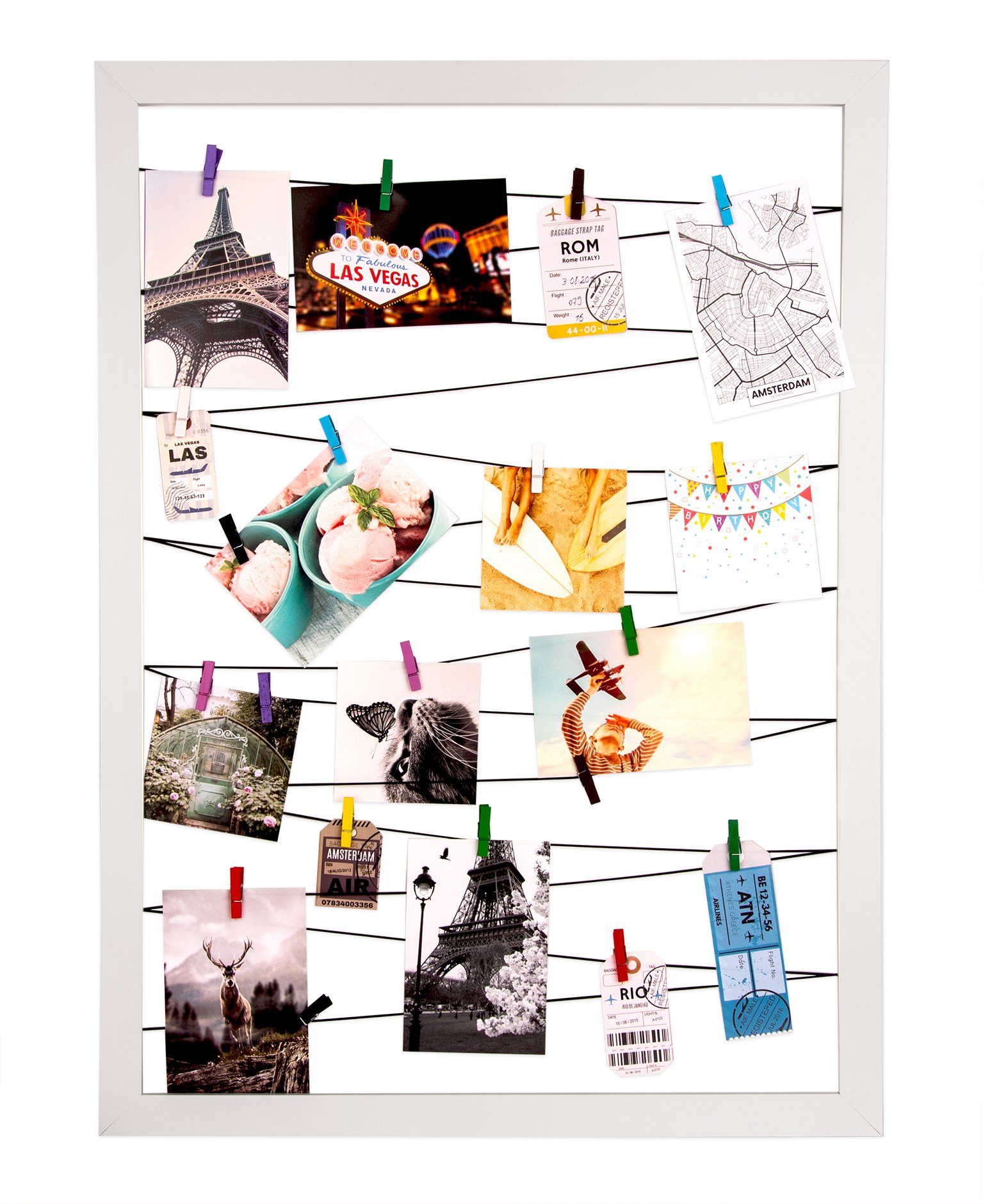 BigDean Fotohalter Fotohalter weiß 75x55 cm mit 20 Holz Klamm günstig online kaufen