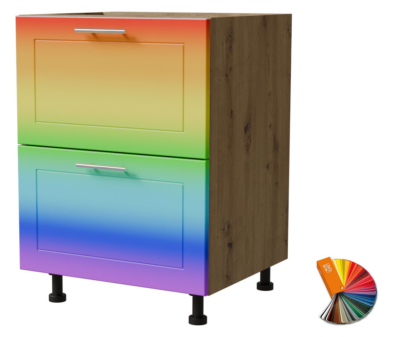 Feldmann-Wohnen Auszugsunterschrank Bari (D2M/60, 2 Schubladen, Blum Metabox Teilauszug, 1-St., moderne Kassettenoptik, lackierte Fronten, 60x50x82cm) Eiche Artisan / RAL Wunschfarbe matt (K5)
