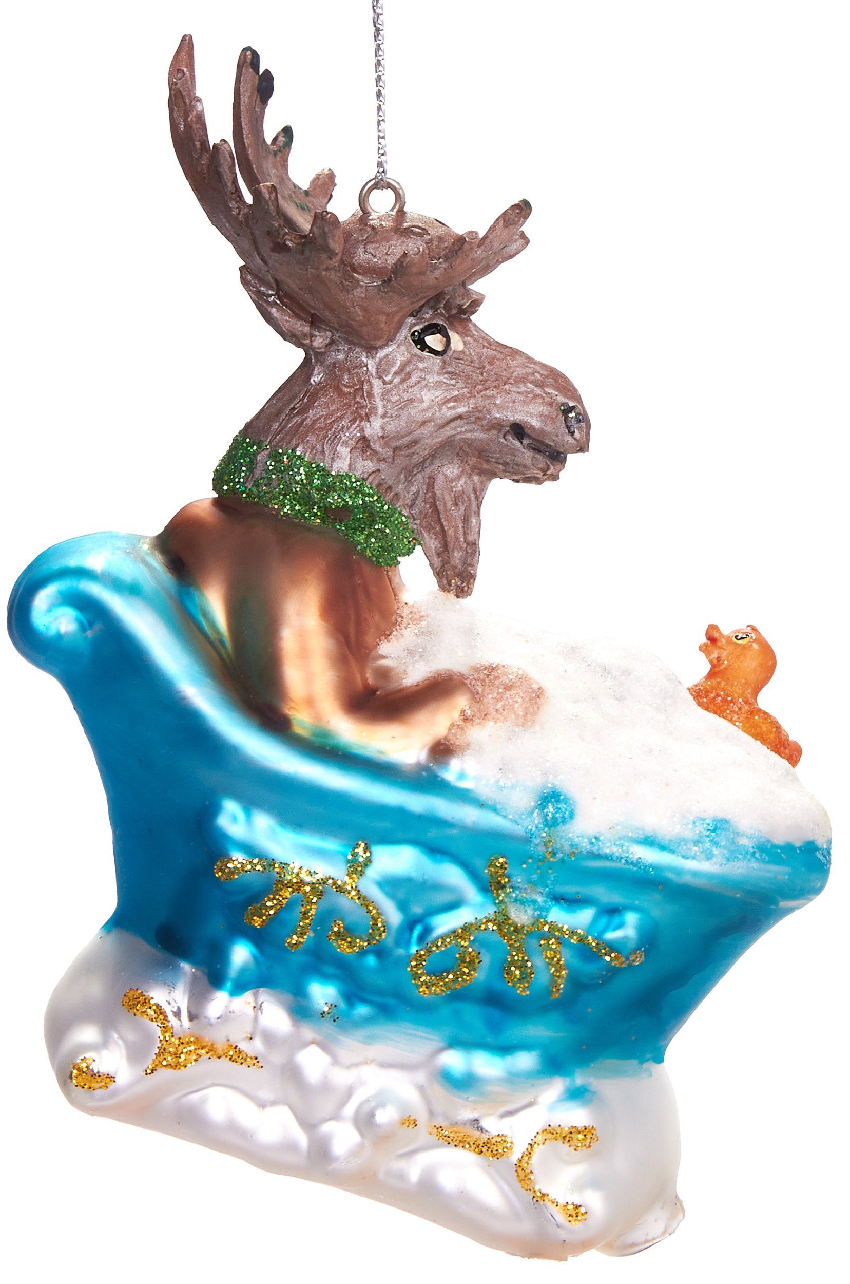 Handbemalte Christbaumschmuck Baumkugel in aus Elch Unikat, Weihnachtsanhänger Weihnachtskugel - amüsanter lustige BRUBAKER cm Badewanne, 10 Glas, mundgeblasenes